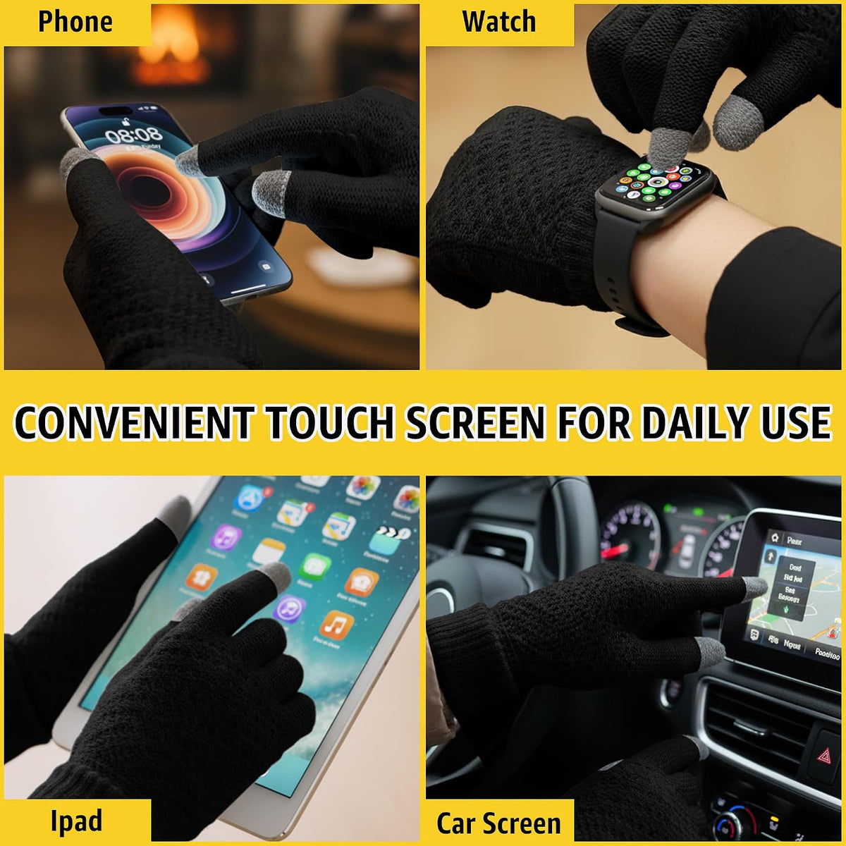 商品图片 4 | B0FQTZCSVS | Winter Gloves for Women Men - Knit Touchscreen Gloves, Fleece-Lined Thermal Gloves Fashionable Warm