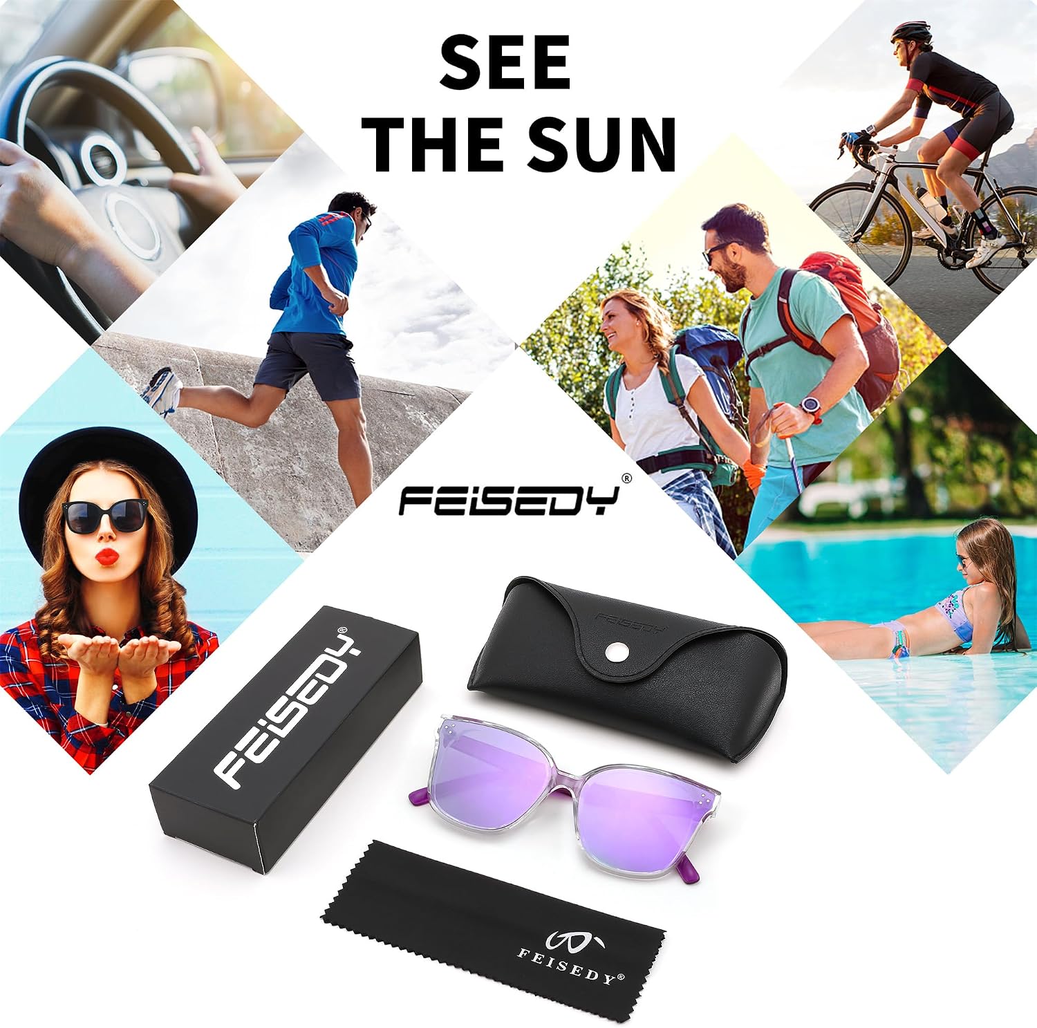 商品图片 89 | B0871BKMTN | FEISEDY Oversized Polarized Sunglasses - UV400 Protection, Square Fashion Sun Glasses for Outdoor & Daily B2600