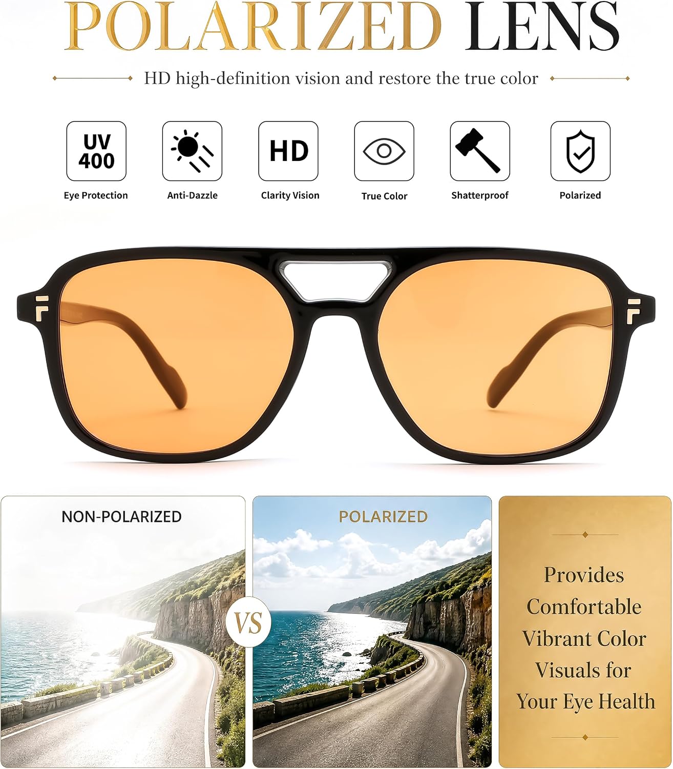商品图片 53 | B0H2V9BFS5 | FEISEDY Retro Polarized Aviator Square Sunglasses for Women Men UV400 B0357