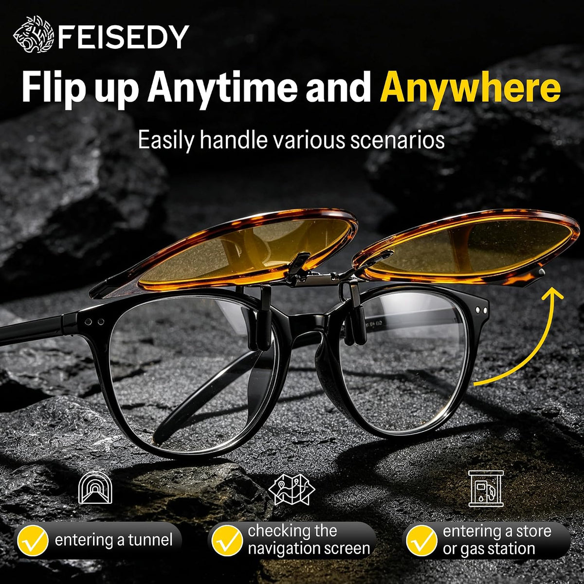 商品图片 10 | B0HDSX3PVB | FEISEDY Polarized Flip-Up Clip On Sunglasses Over Prescription B0486