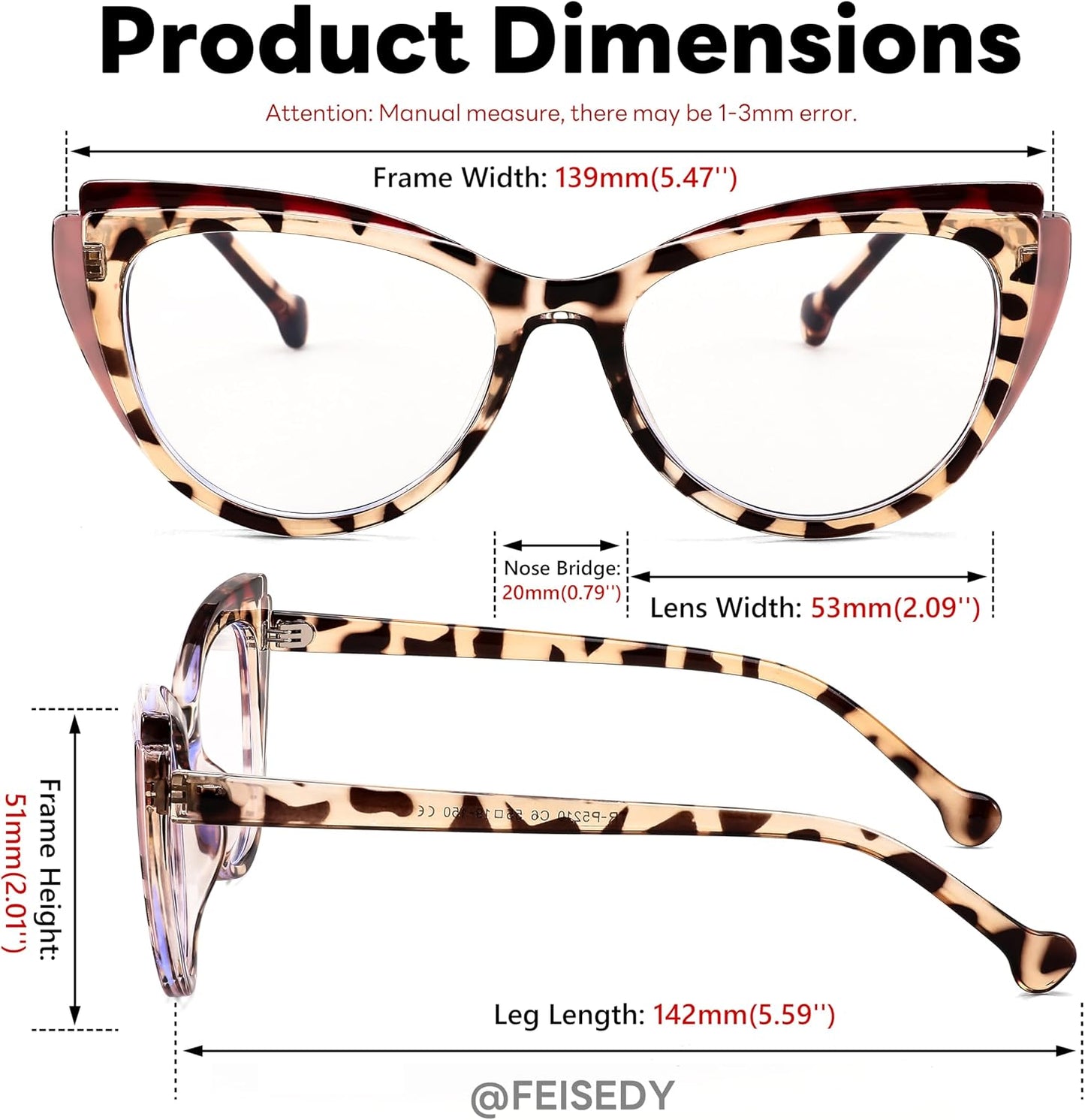商品图片 28 | B0CGNLZQFZ | FEISEDY Women Cateye Blue Light Blocking Glasses Fake Nerd Clear Computer Eyewear TR Fashion Frame B0040
