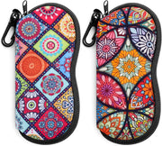 Mandala Ethnic Style + Colorful Mandala Petals | B0GFYH6PBW | FEISEDY 2Pack Sunglasses Soft Case Ultra Light Neoprene Zipper Portable Eyeglass Pouch with Belt Clip B0385