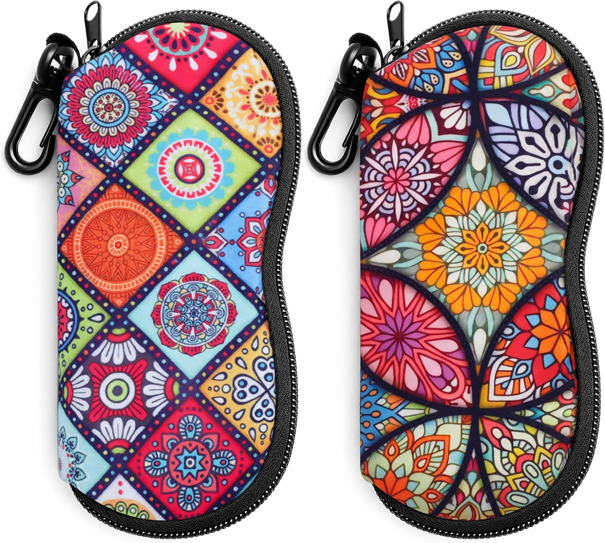 Mandala Ethnic Style + Colorful Mandala Petals | B0GFYH6PBW | FEISEDY 2Pack Sunglasses Soft Case Ultra Light Neoprene Zipper Portable Eyeglass Pouch with Belt Clip B0385