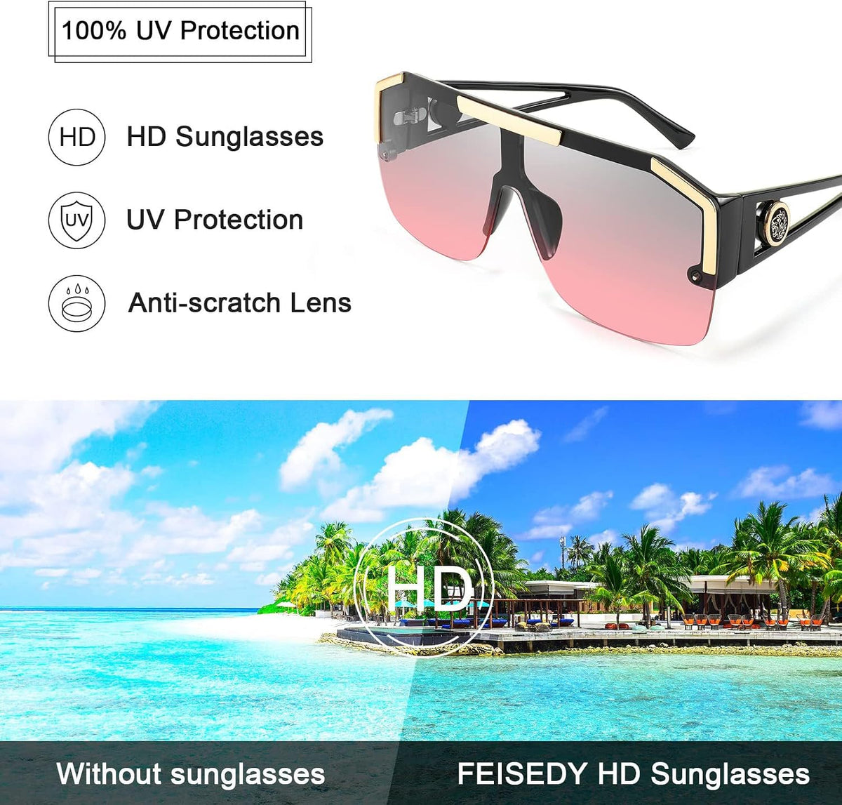 ÉÌƷͼƬ 50 | B09L4V27YS | FEISEDY Square Oversized Sunglasses for Men Women Flat Top B2765