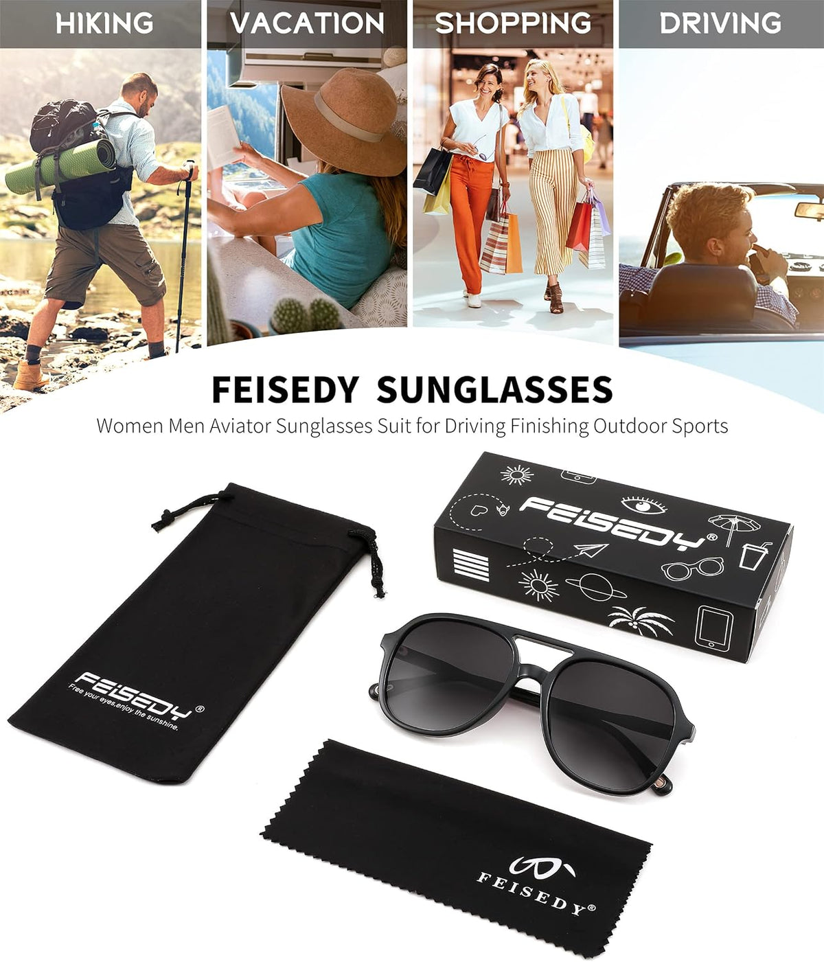 ÉÌƷͼƬ 38 | B0C27PGFFJ | FEISEDY Retro Aviator Sunglasses Women Men Classic Square Shades Trendy Sun Glasses UV400 Protection B2394