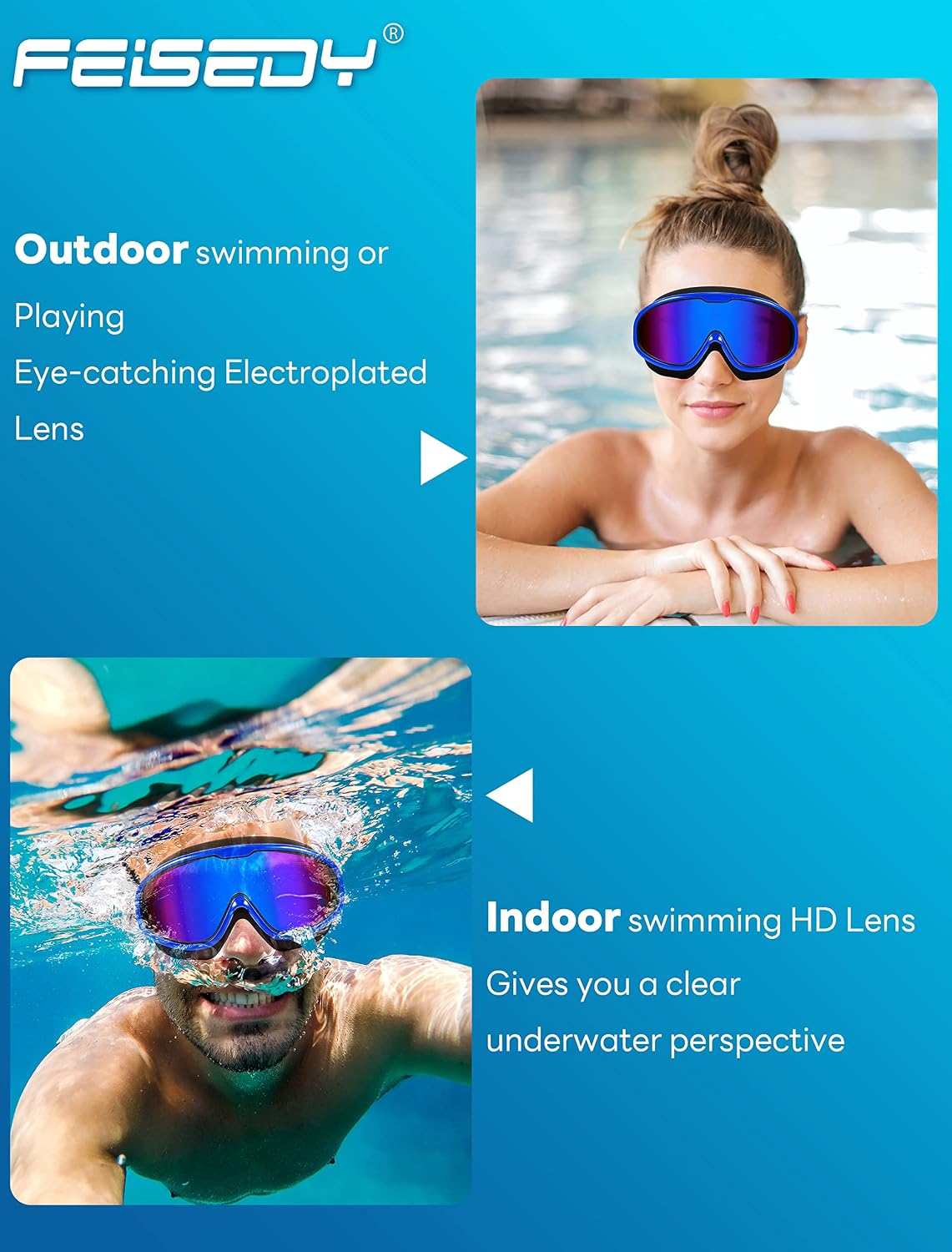 商品图片 10 | B0BWF3RZK7 | FEISEDY Swim Goggles No Leaking Anti-Fog Pool Goggles Swimming Goggles Adult Men Women Youth, 180° Clear Vision UV400 B2389