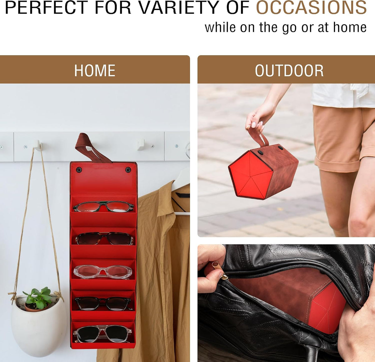 ÉÌƷͼƬ 26 | B0CSFHKMSS | FEISEDY Sunglasses Organizer 5 Slots Travel Glasses Case,Hanging Eyewear Holder Fashionable PU Leather Eyeglass Case B0087