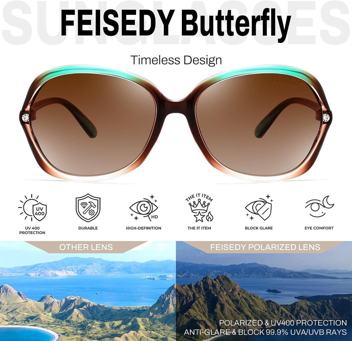 ÉÌƷͼƬ 18 | B0H8N71P98 | FEISEDY Fashion Polarized Sunglasses for Women Butterfly UV400 B0424
