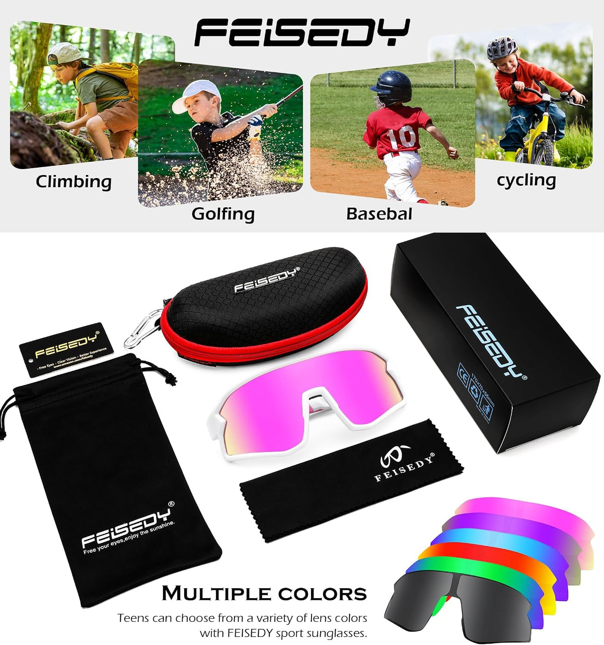 ÉÌƷͼƬ 28 | B0D73JNPNN | FEISEDY Kids Sunglasses Polarized Youth Baseball Sunglasses Sports Cycling Glasses for Boys Girls Age 4-8 B0183