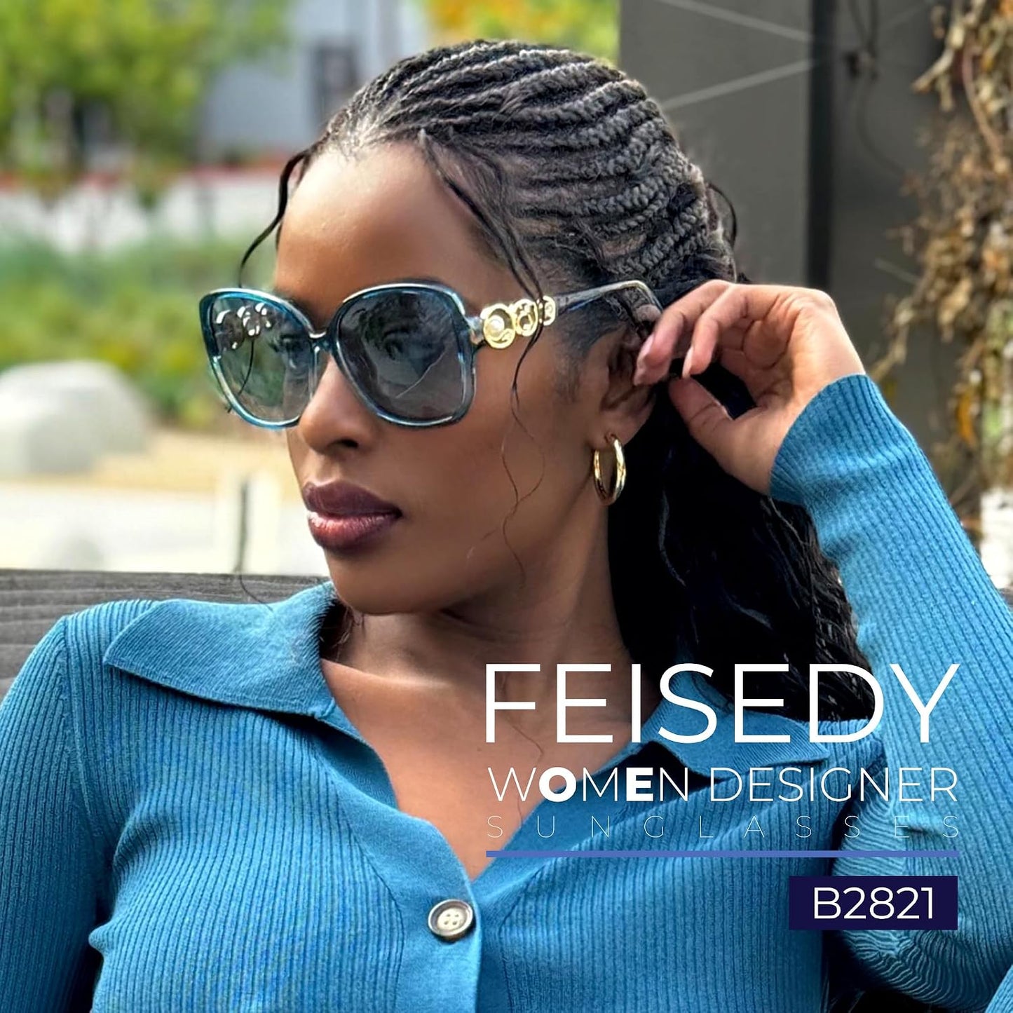 商品图片 18 | B0BJ71VZCB | FEISEDY Women's Fashion Sunglasses, Oversized Square Frame with Pearl Sparkling, Polarized UV Protection B2821