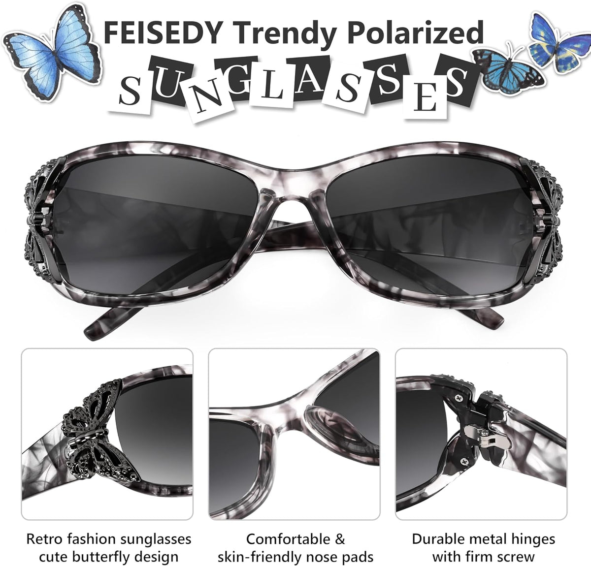 ÉÌƷͼƬ 60 | B0CNRQ7WVZ | FEISEDY Y2K Women Polarized Sunglasses Butterfly Wrap Around UV400 Shades