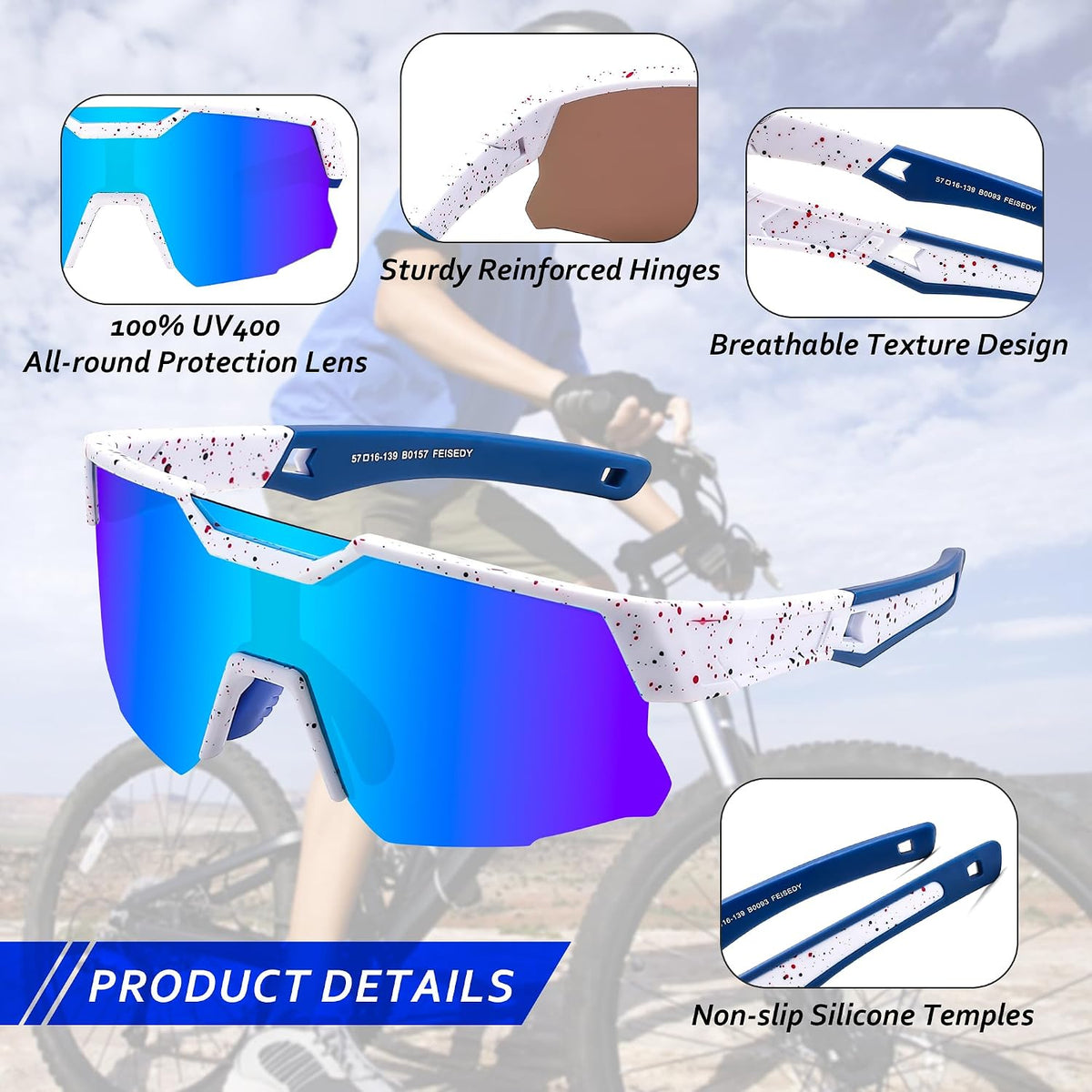 ÉÌƷͼƬ 27 | B0CCJ9N8C5 | FEISEDY Kids Sports Sunglasses UV400 for Youth, Ages 8-16 B0048