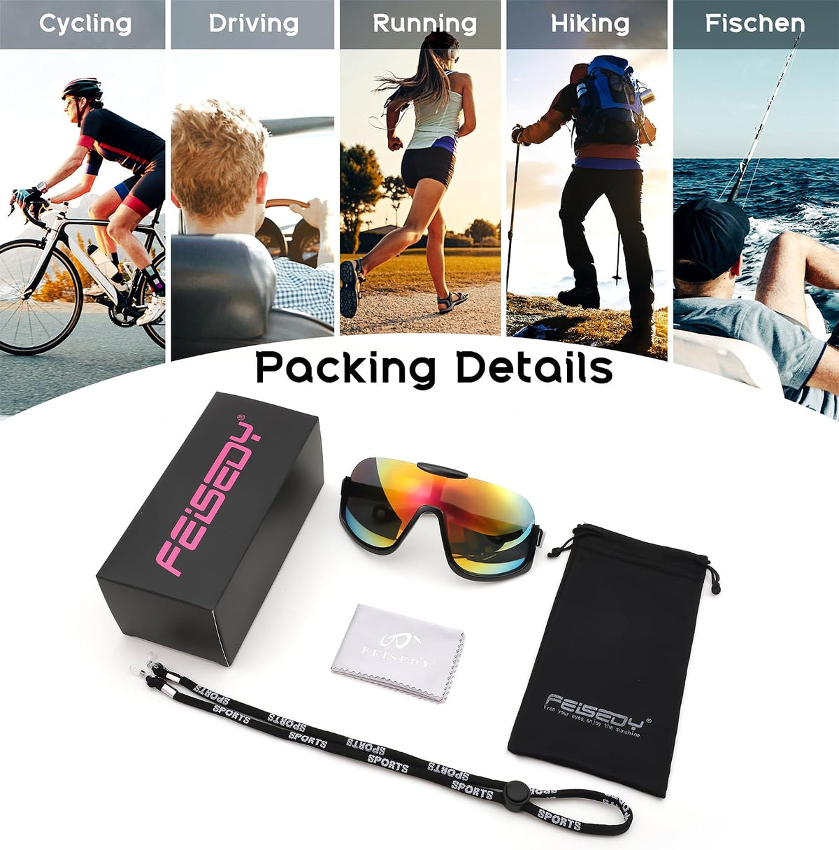 ÉÌƷͼƬ 14 | B0CQT2FXLN | FEISEDY Sunglasses Men Women Oversized Fashion Sports Baseball Fishing Skiing Running Golf Adults Teens Half Frame B0012