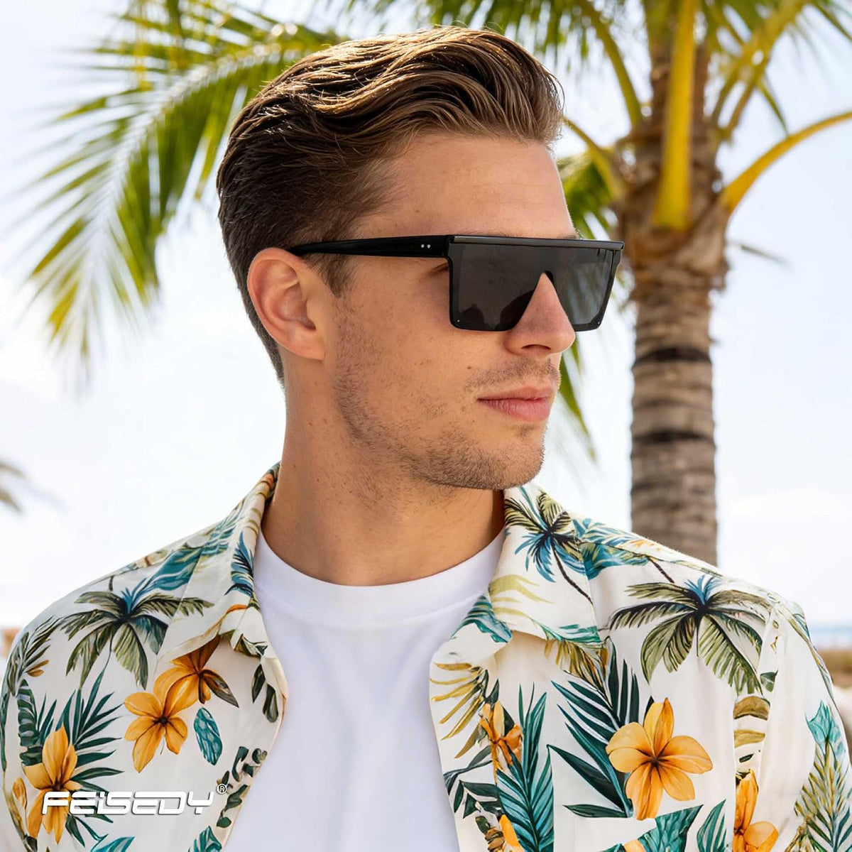 ÉÌƷͼƬ 94 | B09H6XXSDN | FEISEDY Oversized Sunglasses Mens Womens Flat Top Square Trendy Visor Shades UV400 B2470