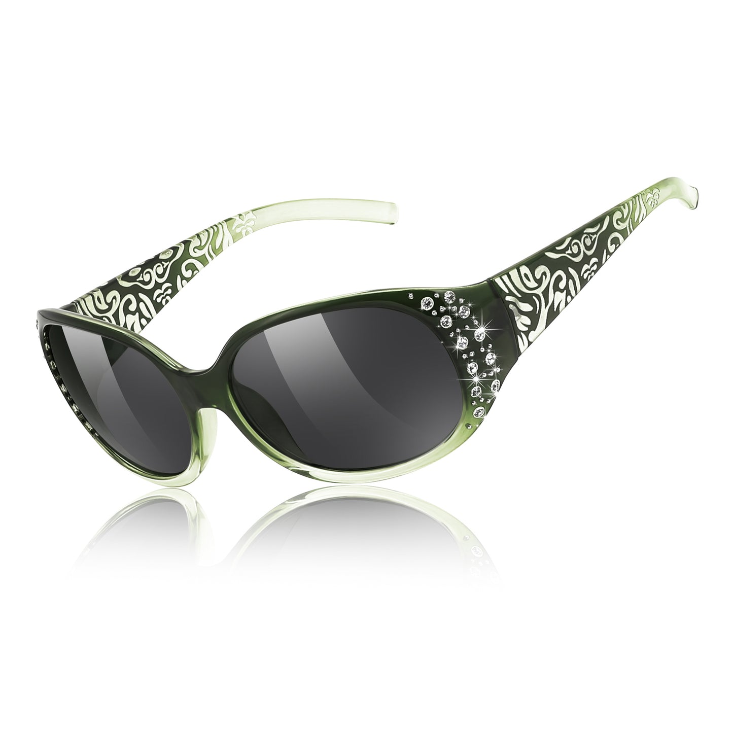 FEISEDY Women's Polarized Sunglasses Wrap Around Rhinestone Design Fashion Sunnies UV400 Protection B1091