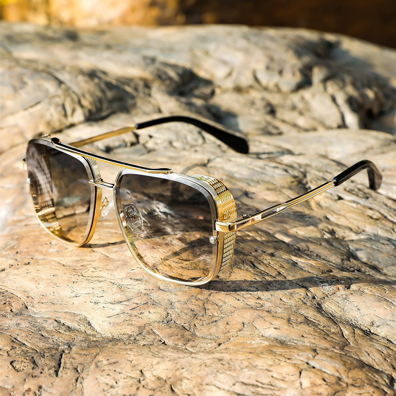 商品图片 5 | B09SDC5BD5 | FEISEDY Sunglasses Mens Women Vintage Pilot Square Trendy Metal Steampunk Fishing Driving Sun Glasses B2894
