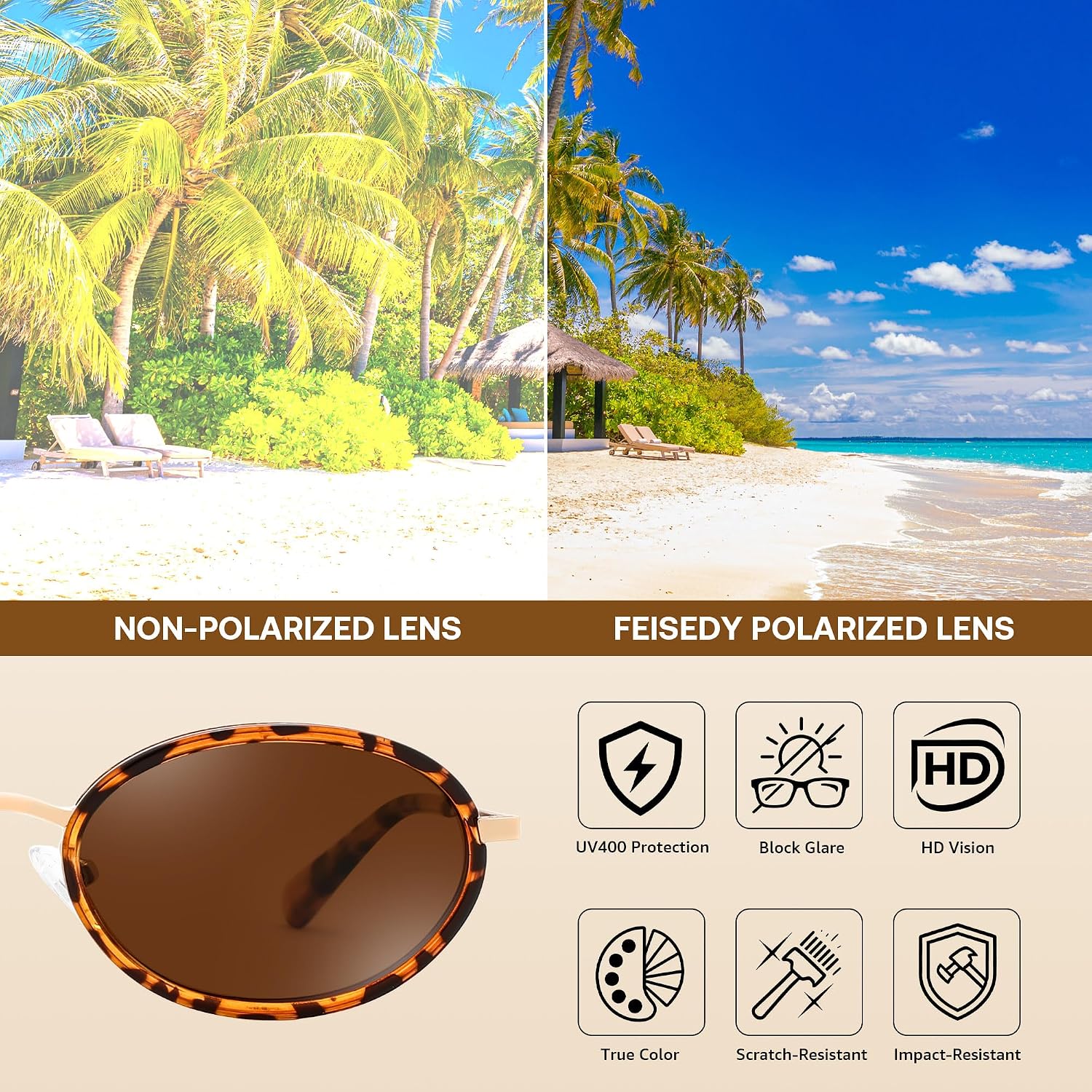 商品图片 16 | B0GX9GL5XF | FEISEDY Polarized Oval Metal Sunglasses for Women Men Classic Retro B0439