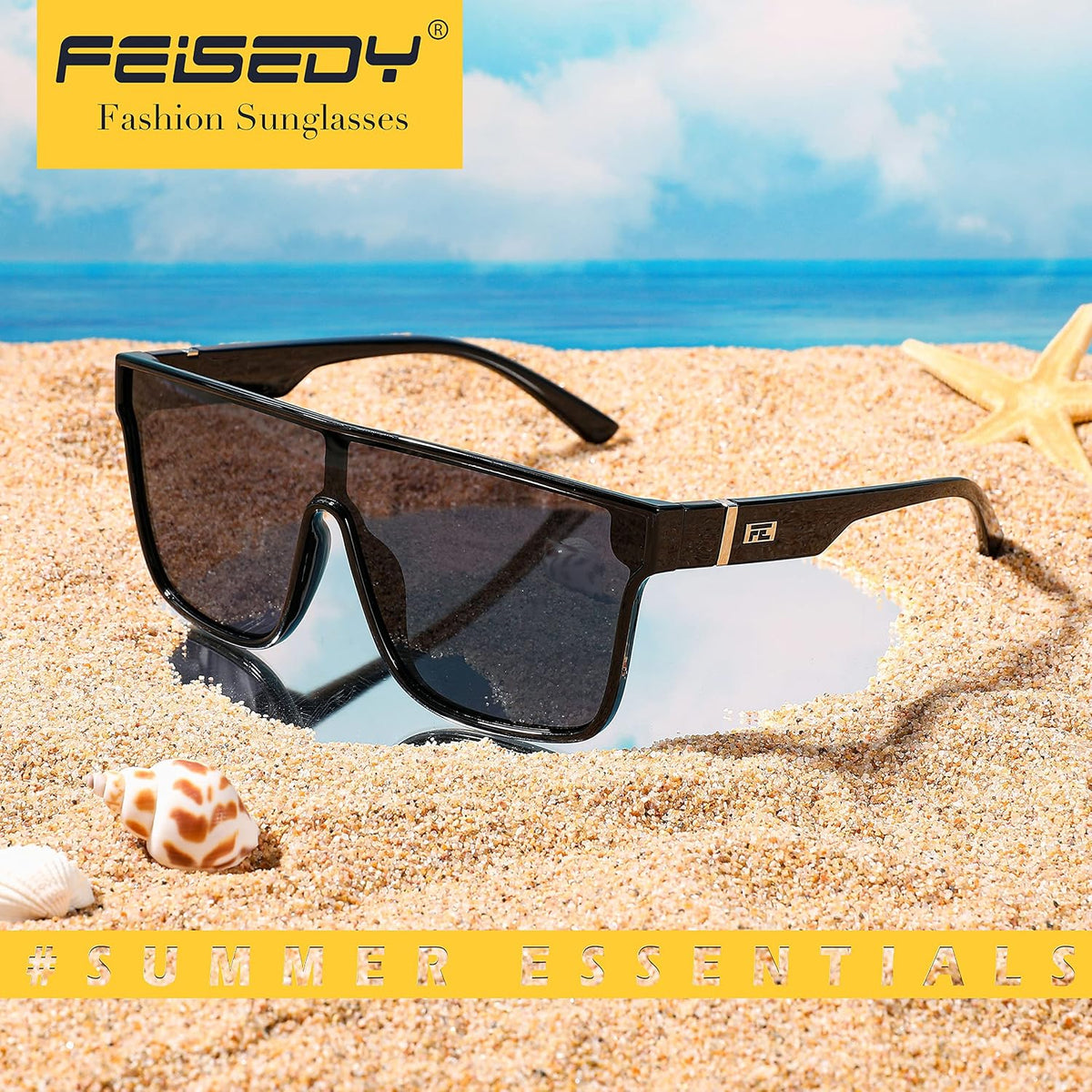 ÉÌƷͼƬ 59 | B0B2836HD6 | FEISEDY Sunglasses for Women Men, Fashion Mirrored Single Lens Shades
