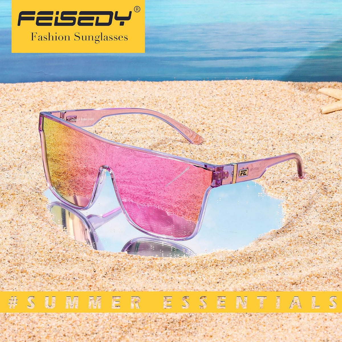 ÉÌƷͼƬ 135 | B0B2836HD6 | FEISEDY Sunglasses for Women Men, Fashion Mirrored Single Lens Shades
