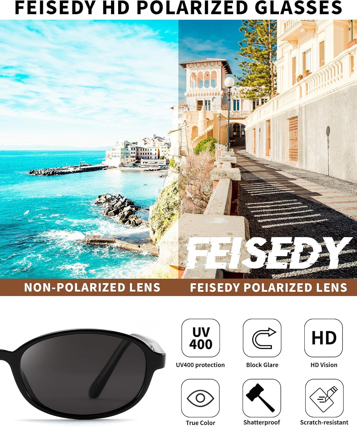 ÉÌƷͼƬ 3 | B0GY44LNSR | FEISEDY Retro Polarized Oval Sunglasses Women Men UV400 Protection B0447