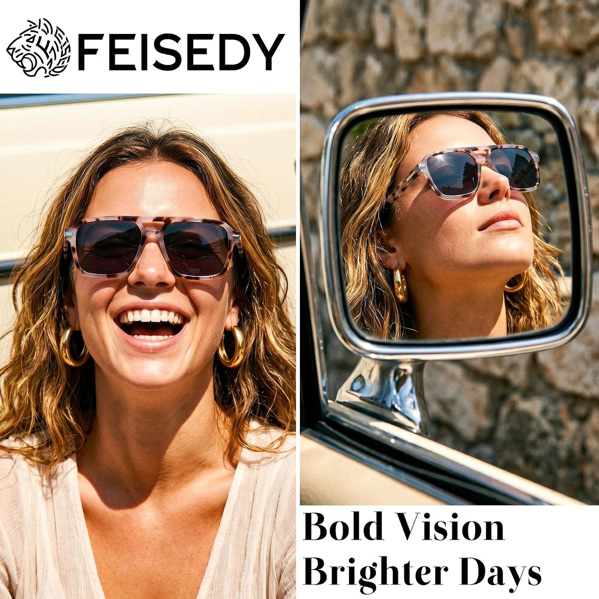 ÉÌƷͼƬ 9 | B0H1W78PMP | FEISEDY Retro Square Aviator Sunglasses Women Men 70s Trendy B0434