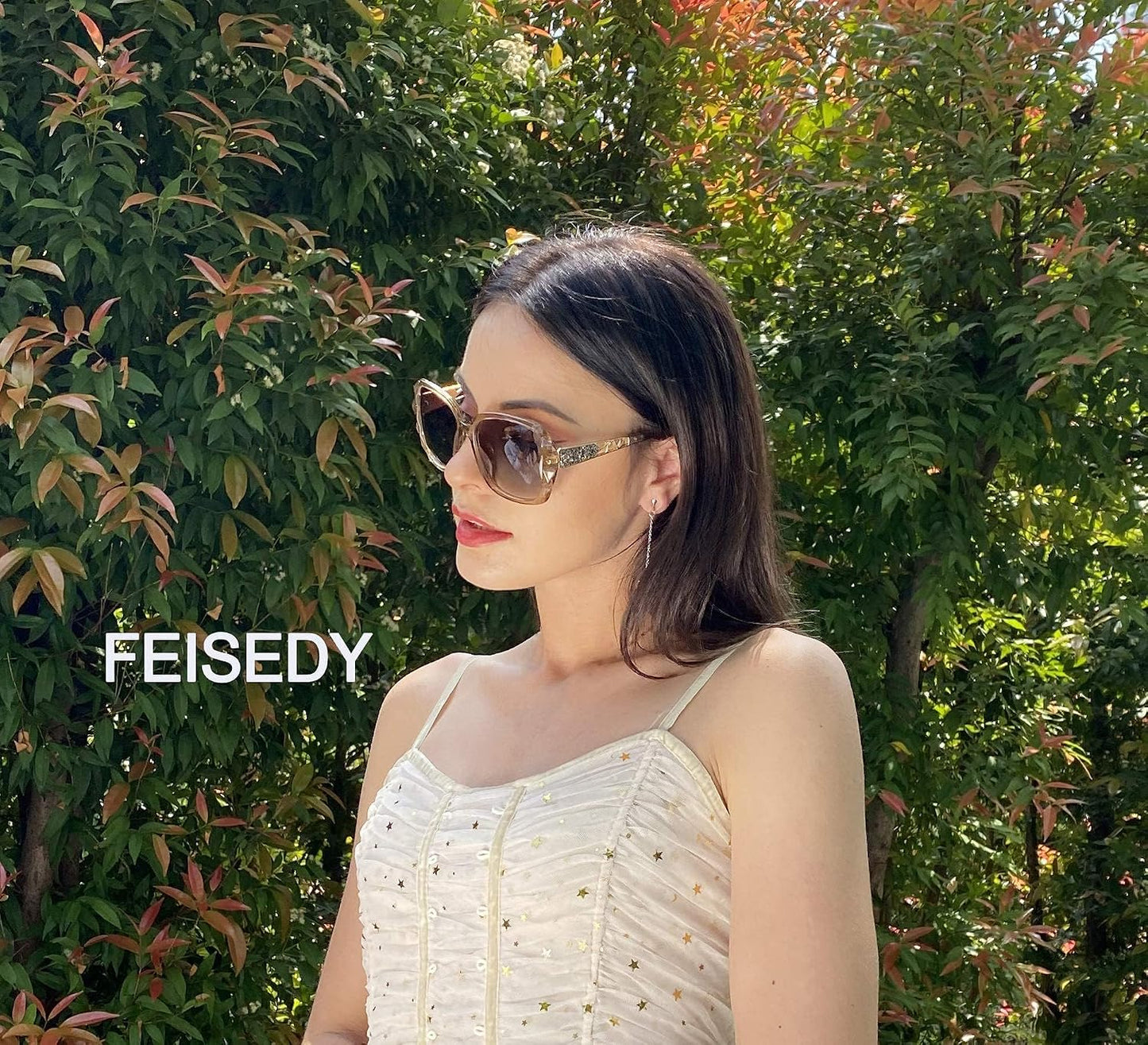 商品图片 108 | B079GT4RXH | FEISEDY Polarized Women Square Sunglasses Sparkling Composite Shiny Frame B2289