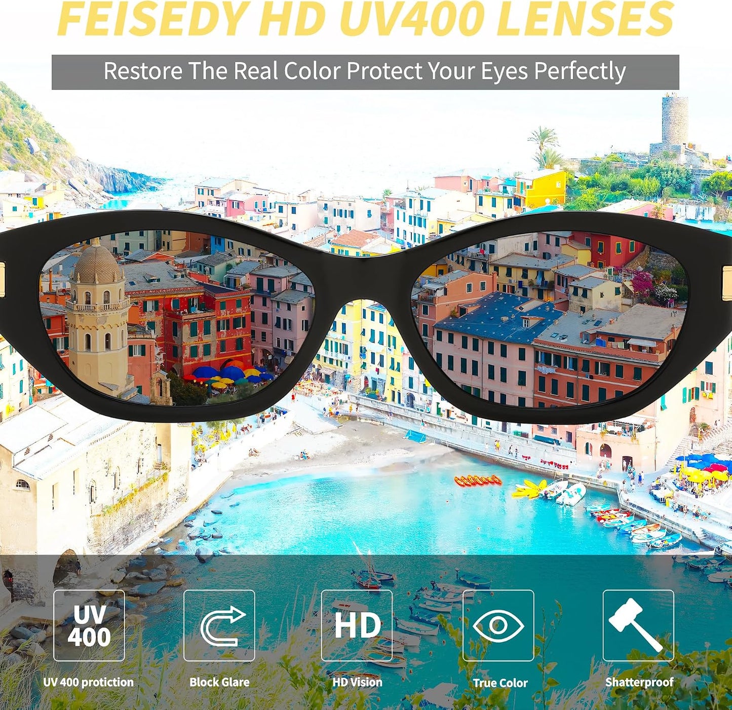 商品图片 11 | B0GV7G6XL2 | FEISEDY Retro Cat Eye Sunglasses for Women Trendy Shades Chunky Frame B0418