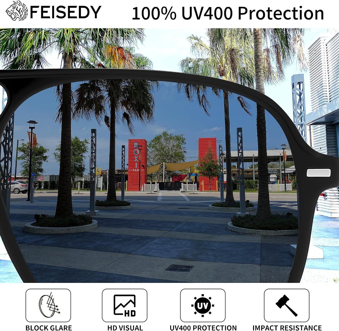 商品图片 6 | B0H1WCGC42 | FEISEDY Retro Square Aviator Sunglasses Women Men Double Bridge B0443