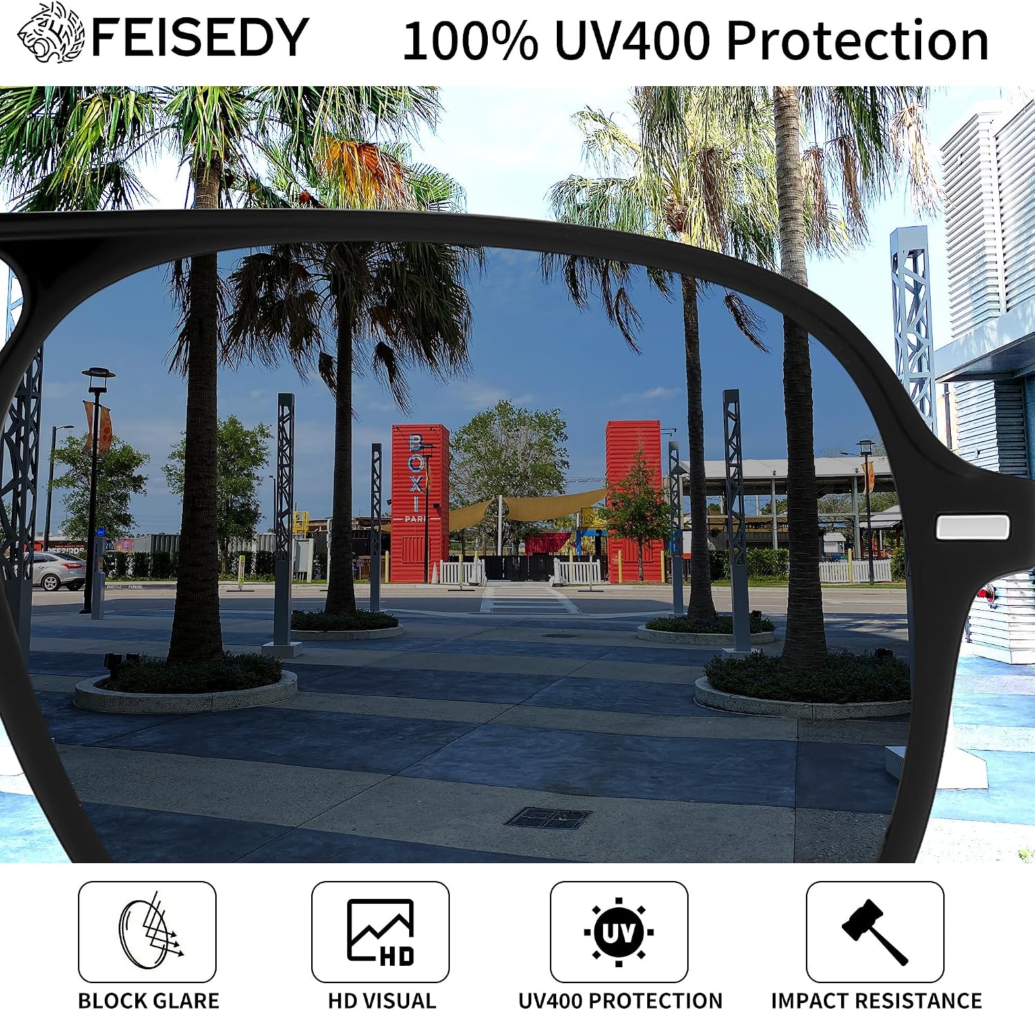商品图片 6 | B0H1WCGC42 | FEISEDY Retro Square Aviator Sunglasses Women Men Double Bridge B0443