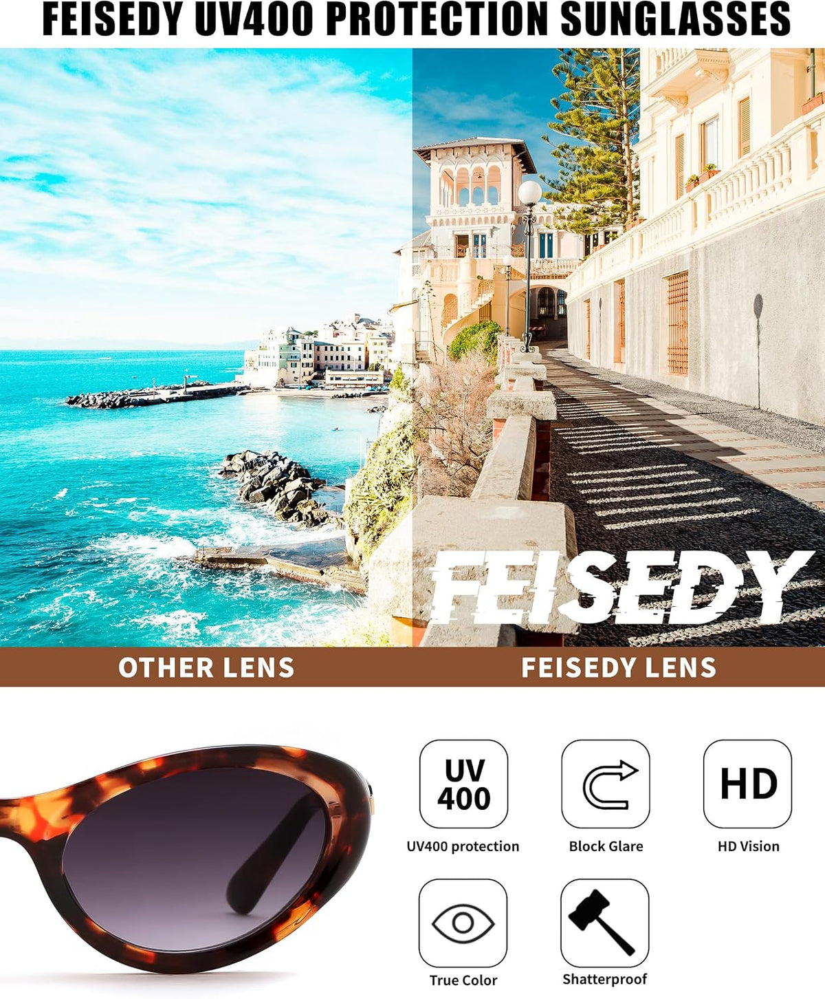 ÉÌƷͼƬ 11 | B0GX9KMP8W | FEISEDY Cat eye Sunglasses for Women and Men UV400 Protection, Retro Trendy Classic Sunnies B0436