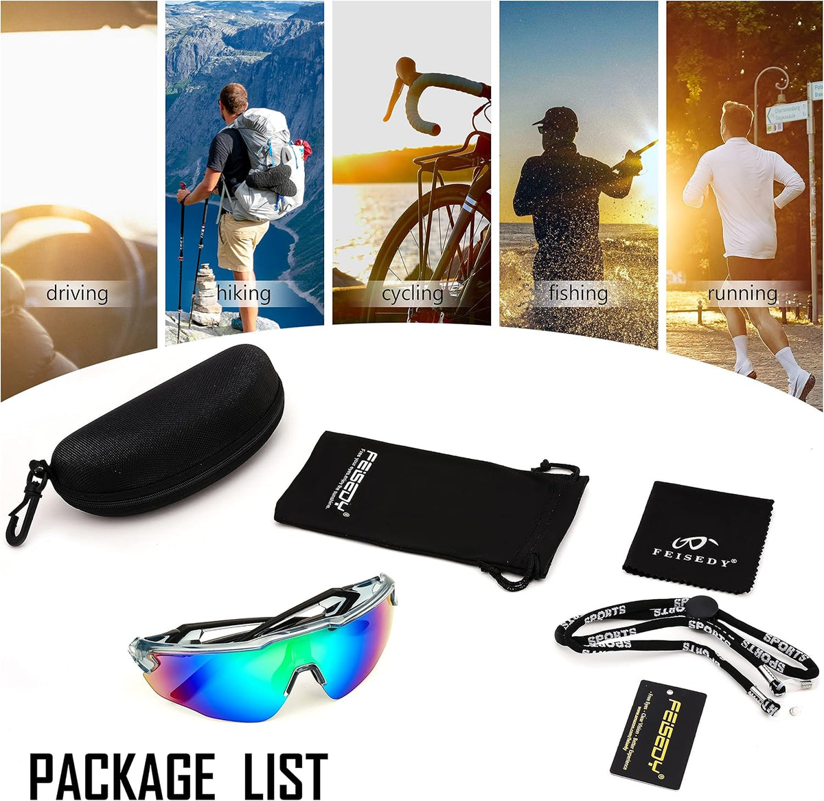 ÉÌƷͼƬ 28 | B0C3VXWRTK | FEISEDY Youth Sport Polarized Sunglasses for 8-16 Cycling Running Driving Baseball Goggles Glasses B0011