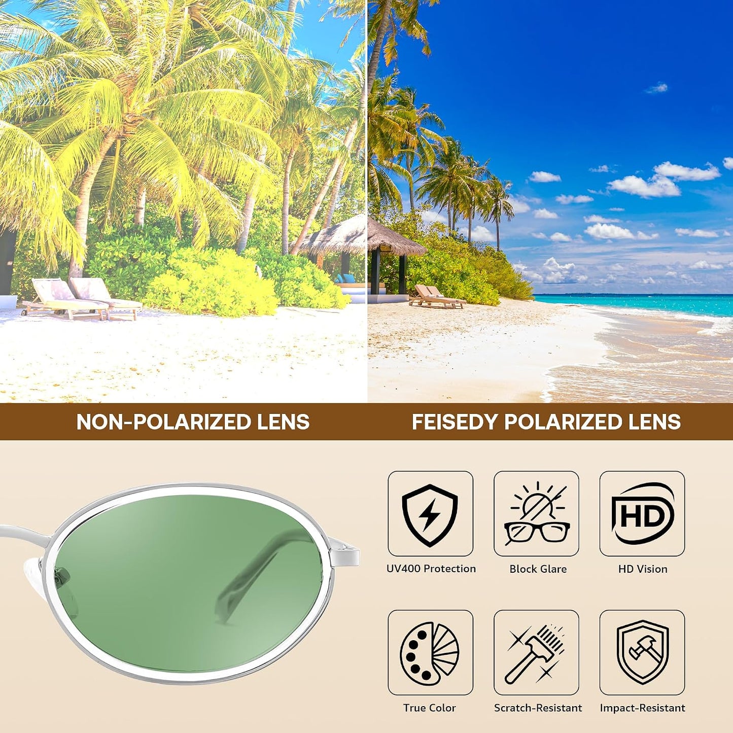商品图片 10 | B0GX9GL5XF | FEISEDY Polarized Oval Metal Sunglasses for Women Men Classic Retro B0439