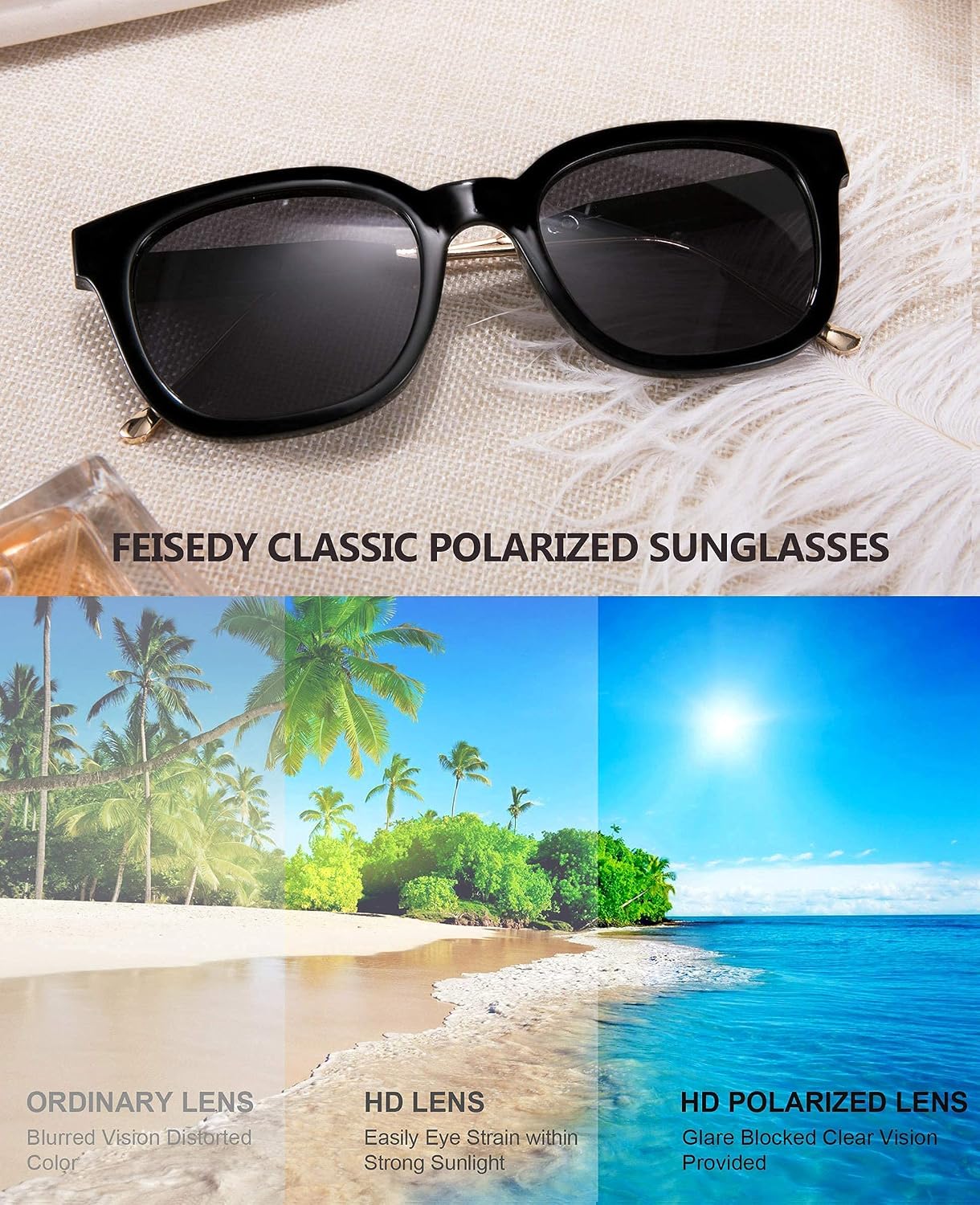 商品图片 22 | B08KXMJ9LV | FEISEDY Square Polarized Sunglasses Women Men Retro Trendy Shades UV400 Lenses B2624