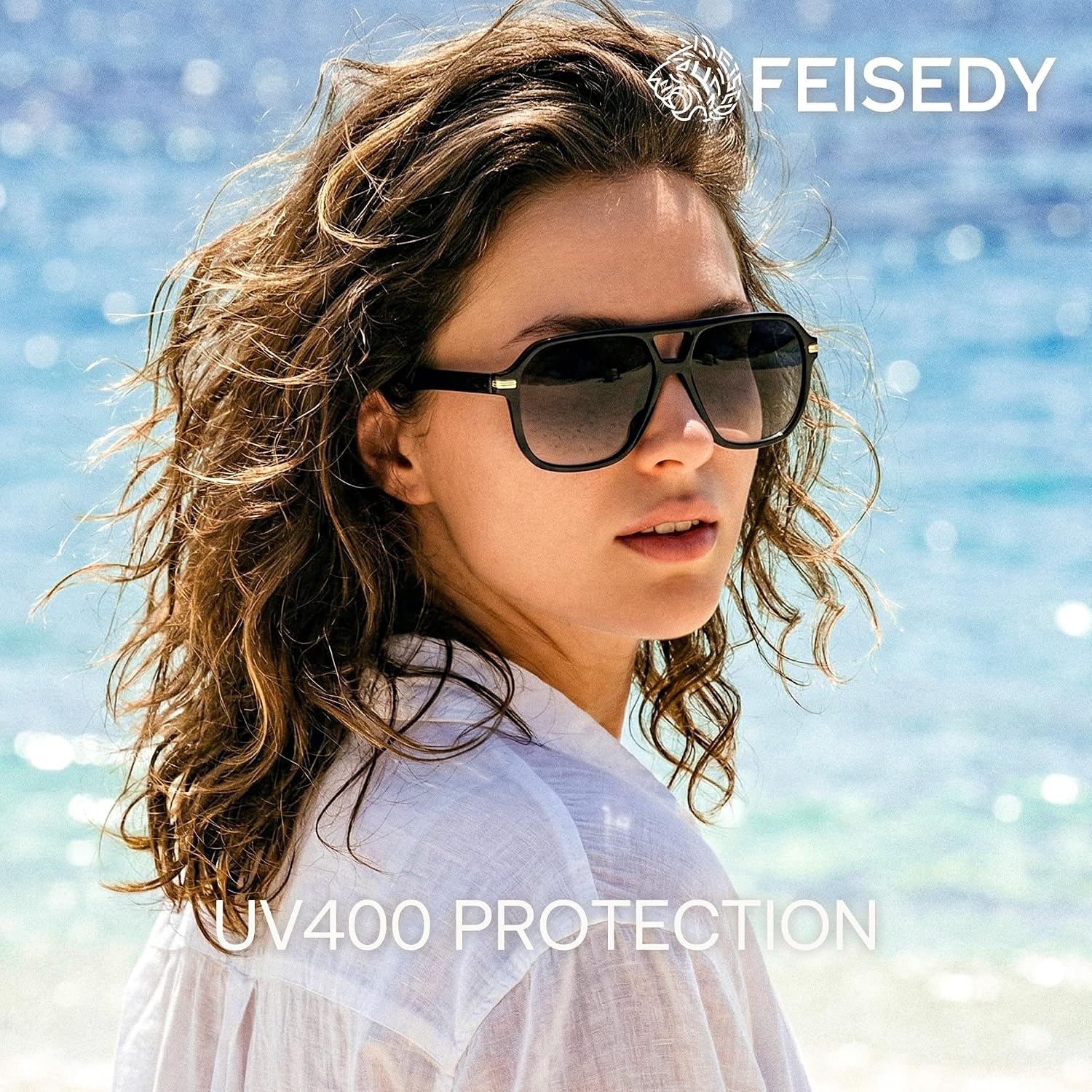 商品图片 22 | B0GTPJLQQN | FEISEDY Women Men Aviator Sunglasses UV400 Protection, Retro Trendy Square Frame for Driving Fishing Outdoor Daily B0425