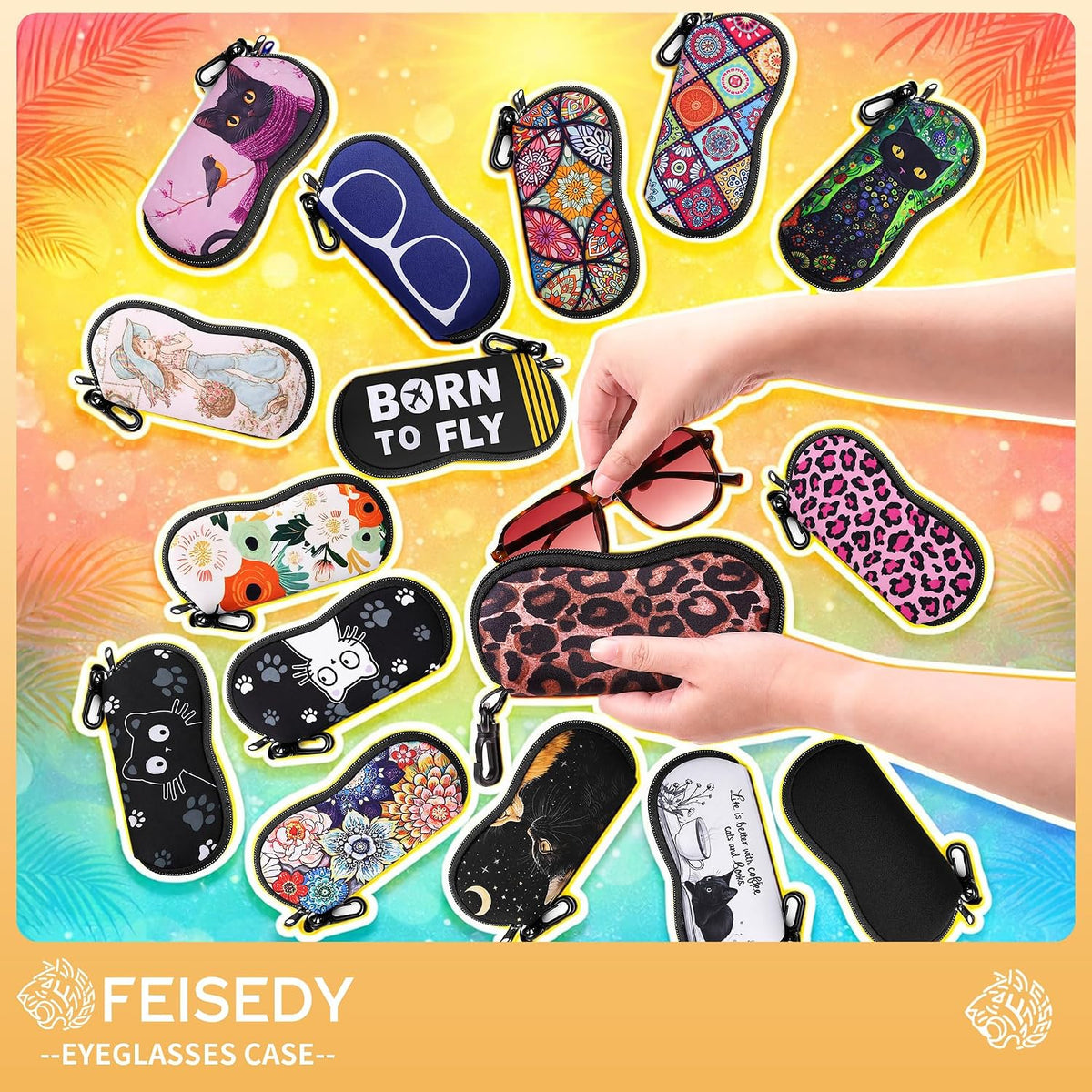 ÉÌƷͼƬ 7 | B0GFYDDD2Y | FEISEDY 2Pack Sunglasses Soft Case Ultra Light Neoprene Zipper Portable Eyeglass Pouch with Belt Clip B0385