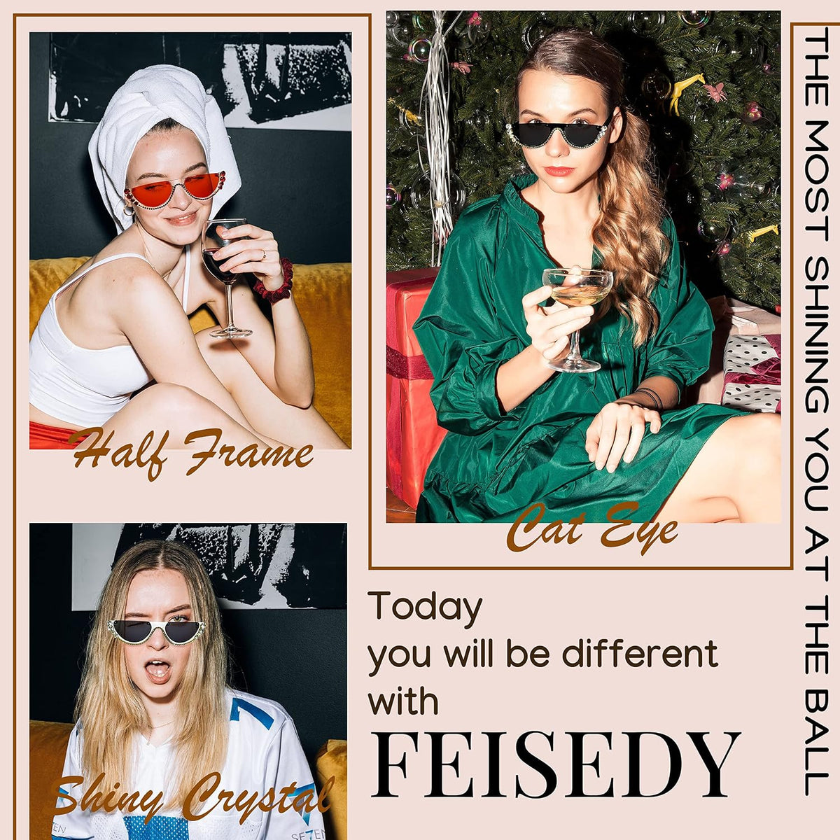 ÉÌƷͼƬ 7 | B0BKQFVBKQ | FEISEDY Women Crystal Cateye Sunglasses Half Frame Sparkling Trendy Retro Clout Goggles B2975