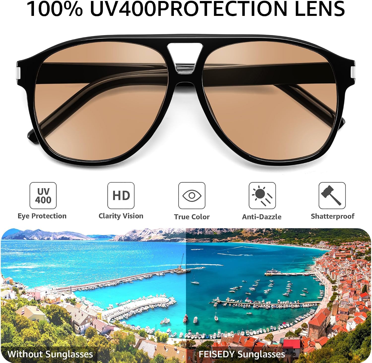商品图片 39 | B0GXMV1N2N | FEISEDY Retro Aviator Sunglasses for Women Men Square Sunnies 70s Pilot Style Lightweight UV400 Shades B0421