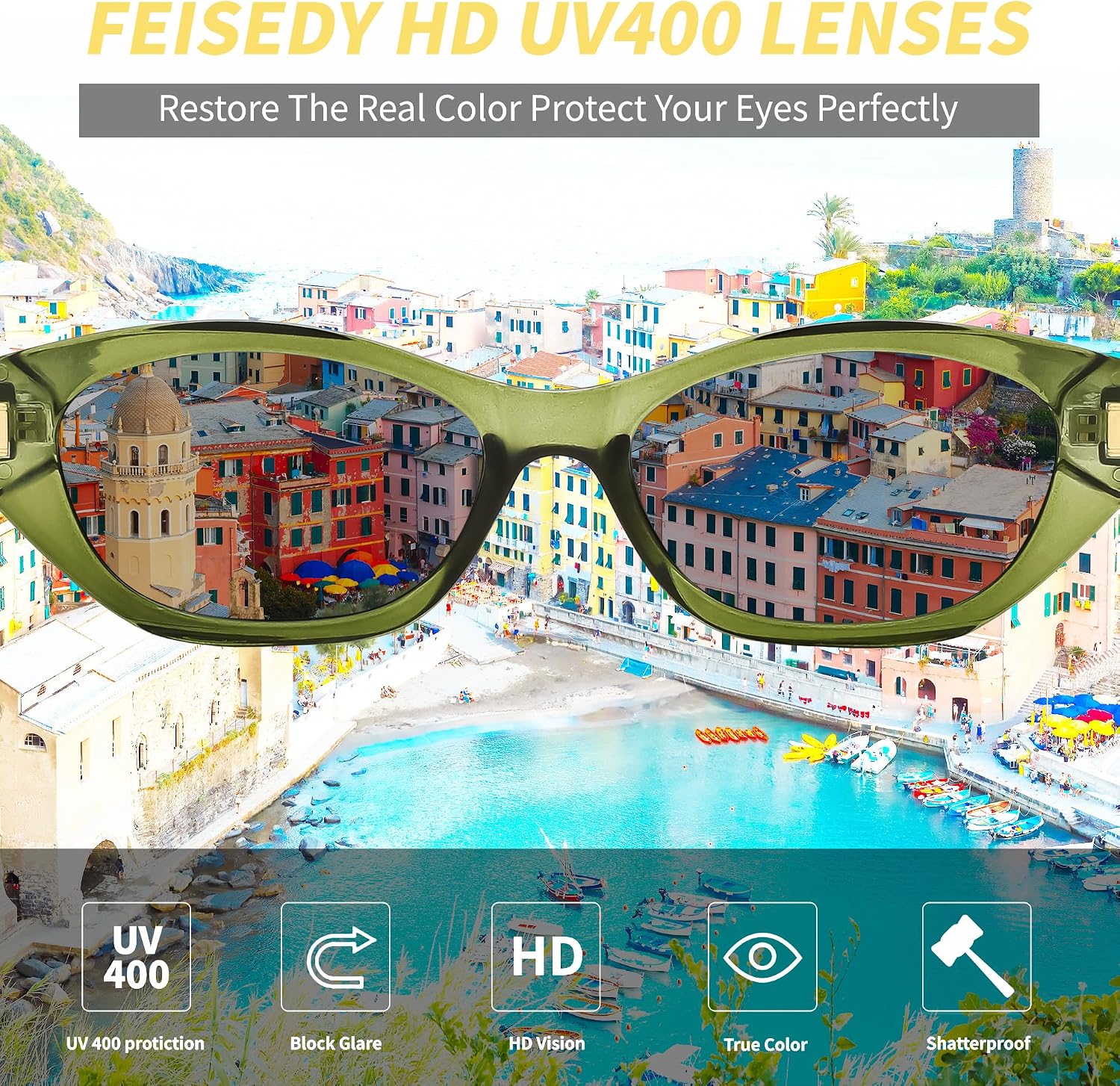 商品图片 4 | B0GV7G6XL2 | FEISEDY Retro Cat Eye Sunglasses for Women Trendy Shades Chunky Frame B0418