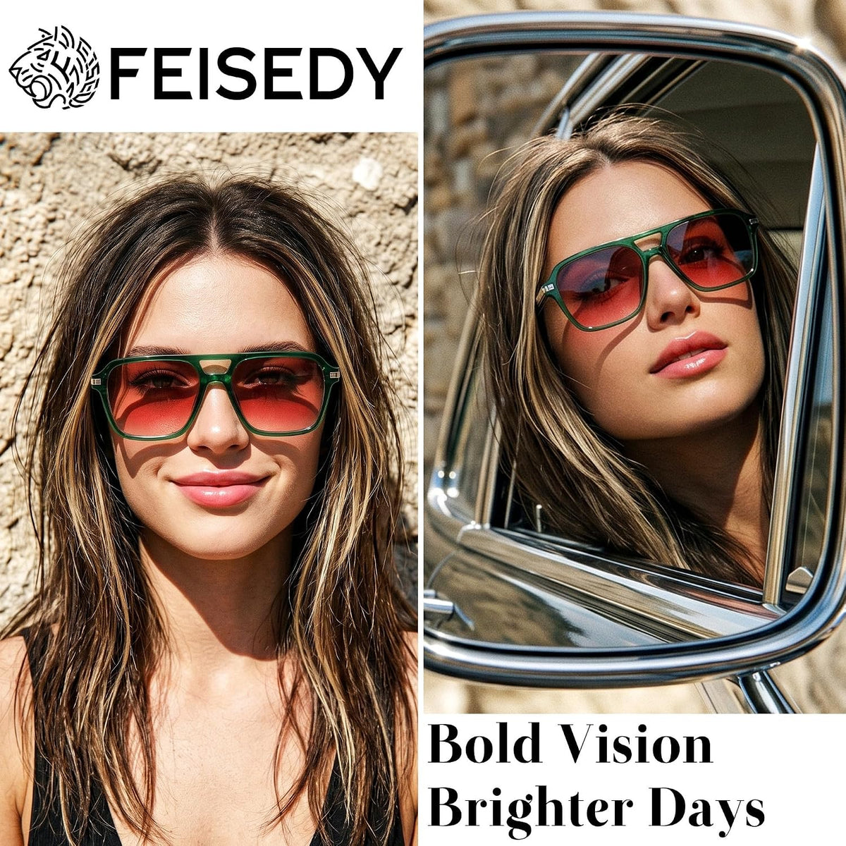 ÉÌƷͼƬ 24 | B0H1W78PMP | FEISEDY Retro Square Aviator Sunglasses Women Men 70s Trendy B0434