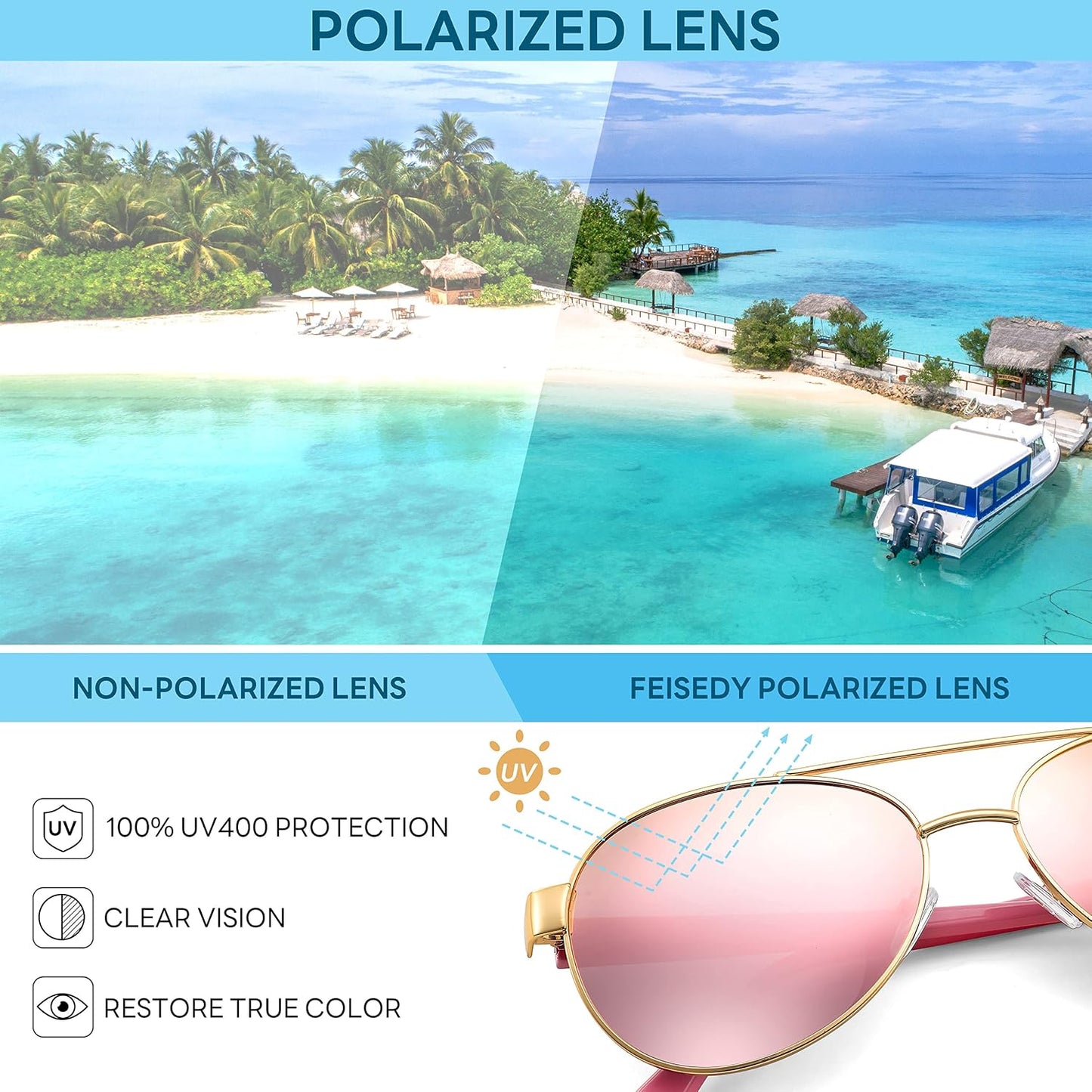 商品图片 9 | B0BXXC6Y74 | FEISEDY Classic Aviator Sunglasses for Women Pilot Polarized Sunglasses Men UV400 Protection for Driving Fishing Golf B4109