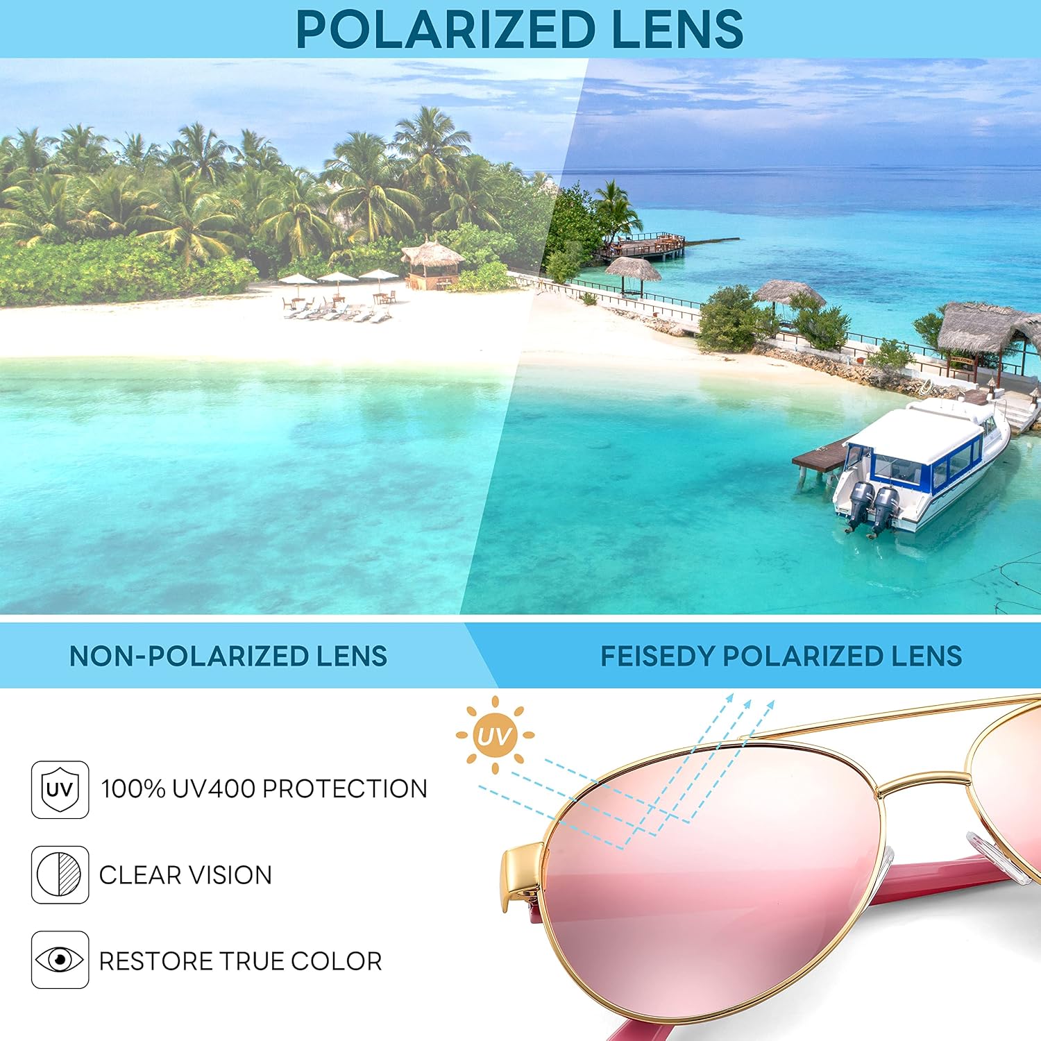 商品图片 9 | B0BXXC6Y74 | FEISEDY Classic Aviator Sunglasses for Women Pilot Polarized Sunglasses Men UV400 Protection for Driving Fishing Golf B4109