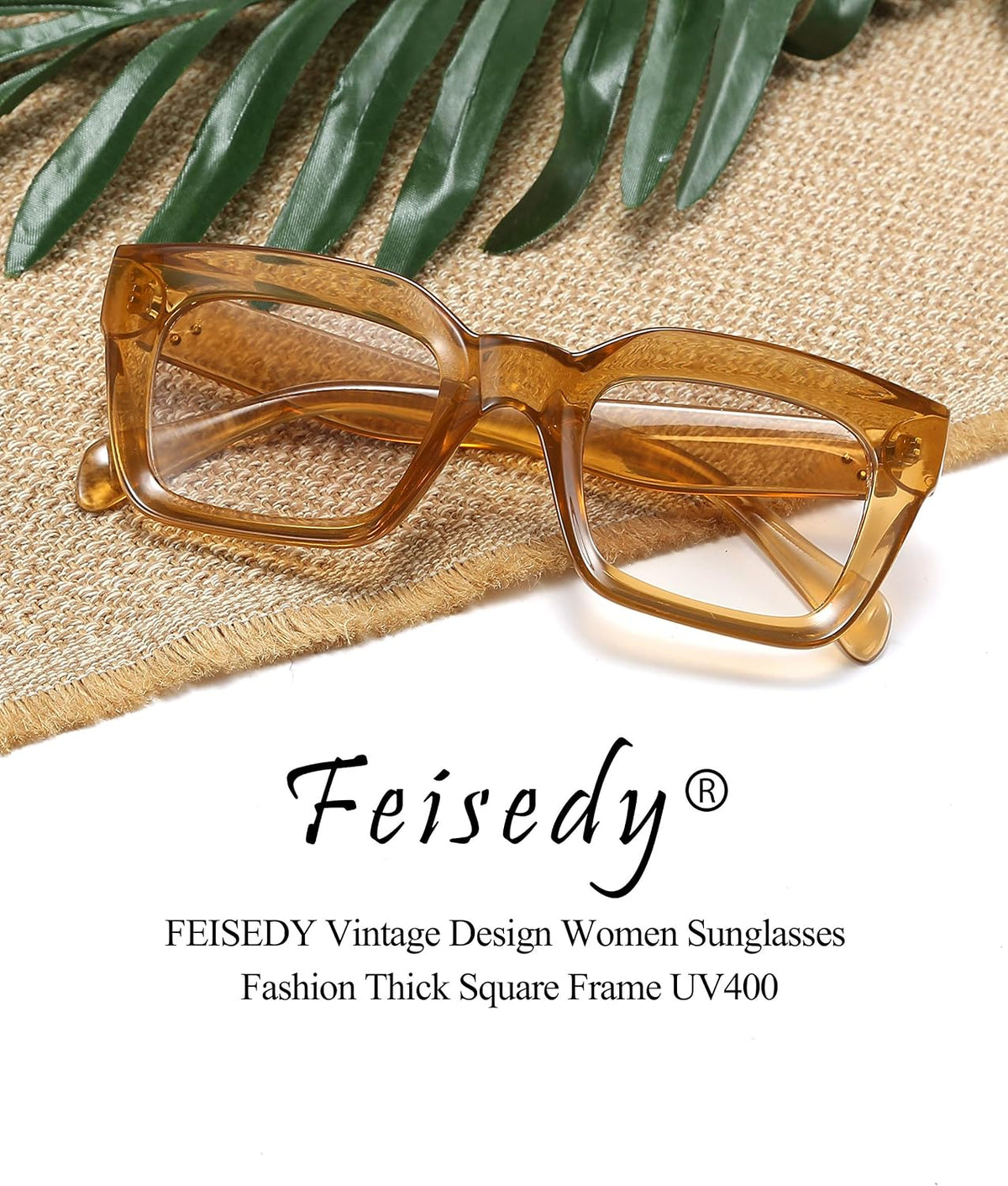 ÉÌƷͼƬ 79 | B07MNGNLNT | FEISEDY Classic Women Sunglasses Fashion Thick Square Sun Glasses B2471