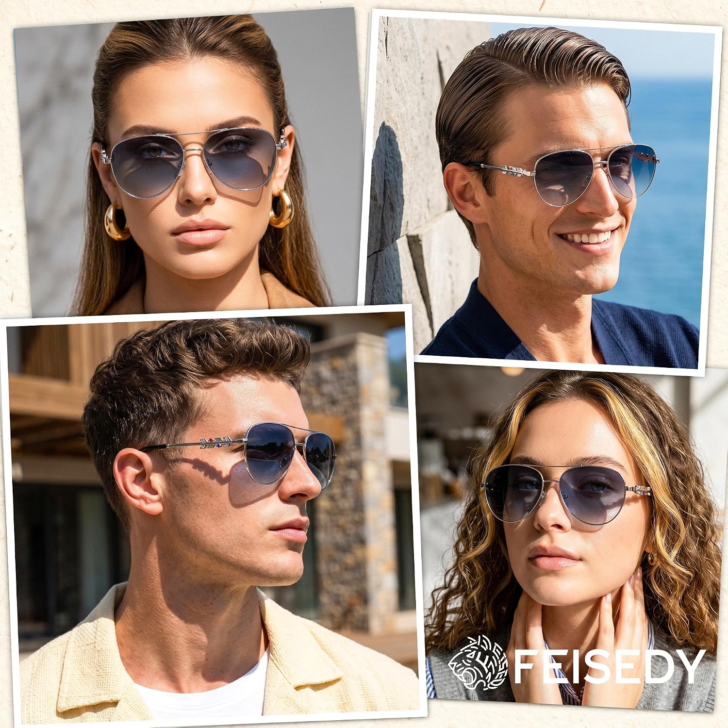 商品图片 23 | B0H4QPVJY6 | FEISEDY Retro Aviator Sunglasses for Women Men UV400 Shades B0409