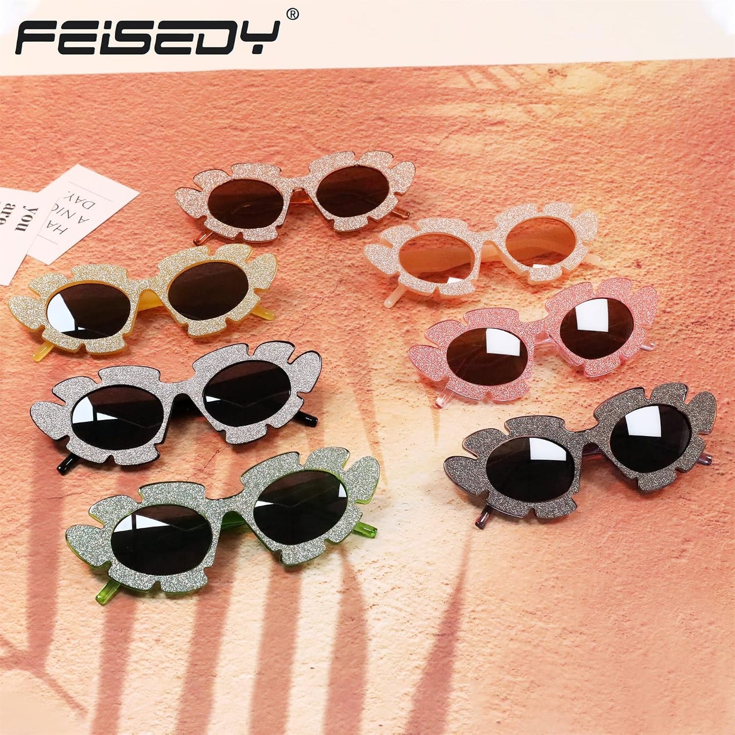 商品图片 7 | B0BRCJF4HH | FEISEDY Trendy Cat Eye Sunglasses Flower-shaped Frames Retro Diamond Cateye Eyewear for Women Men Oversized Sunglasses B2370