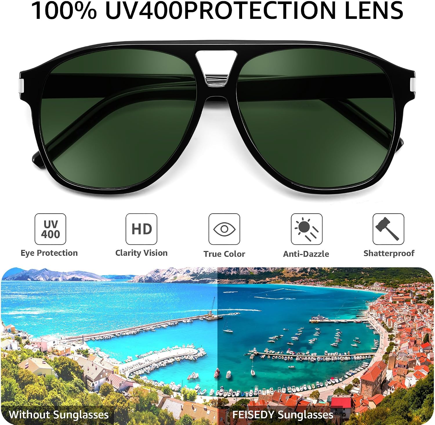 商品图片 11 | B0GXMV1N2N | FEISEDY Retro Aviator Sunglasses for Women Men Square Sunnies 70s Pilot Style Lightweight UV400 Shades B0421