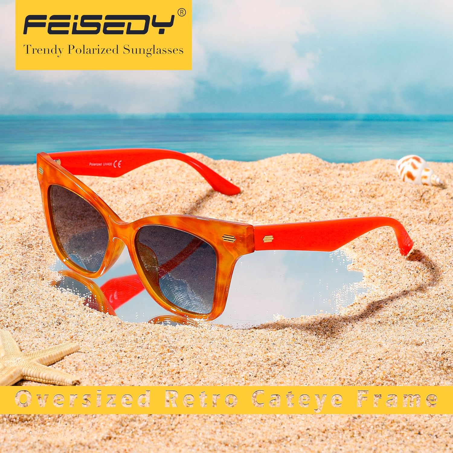 商品图片 14 | B0CJNSZC8B | FEISEDY Trendy Polarized Sunglasses, Retro Cateye Frame for Women, UV400 Protection Shades B0009