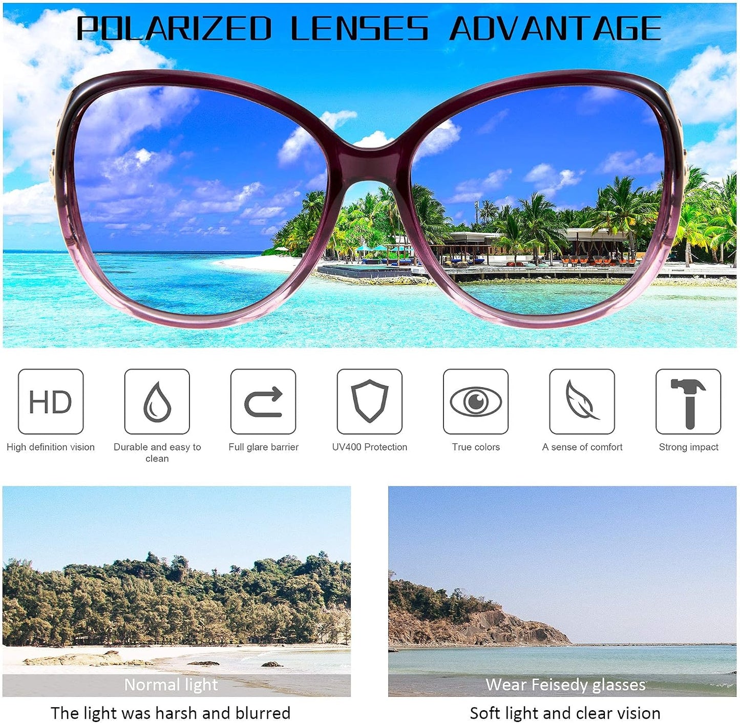 商品图片 20 | B08S7G8RRP | FEISEDY Oversized Polarized Sunglasses Women Men Large Shades B2730