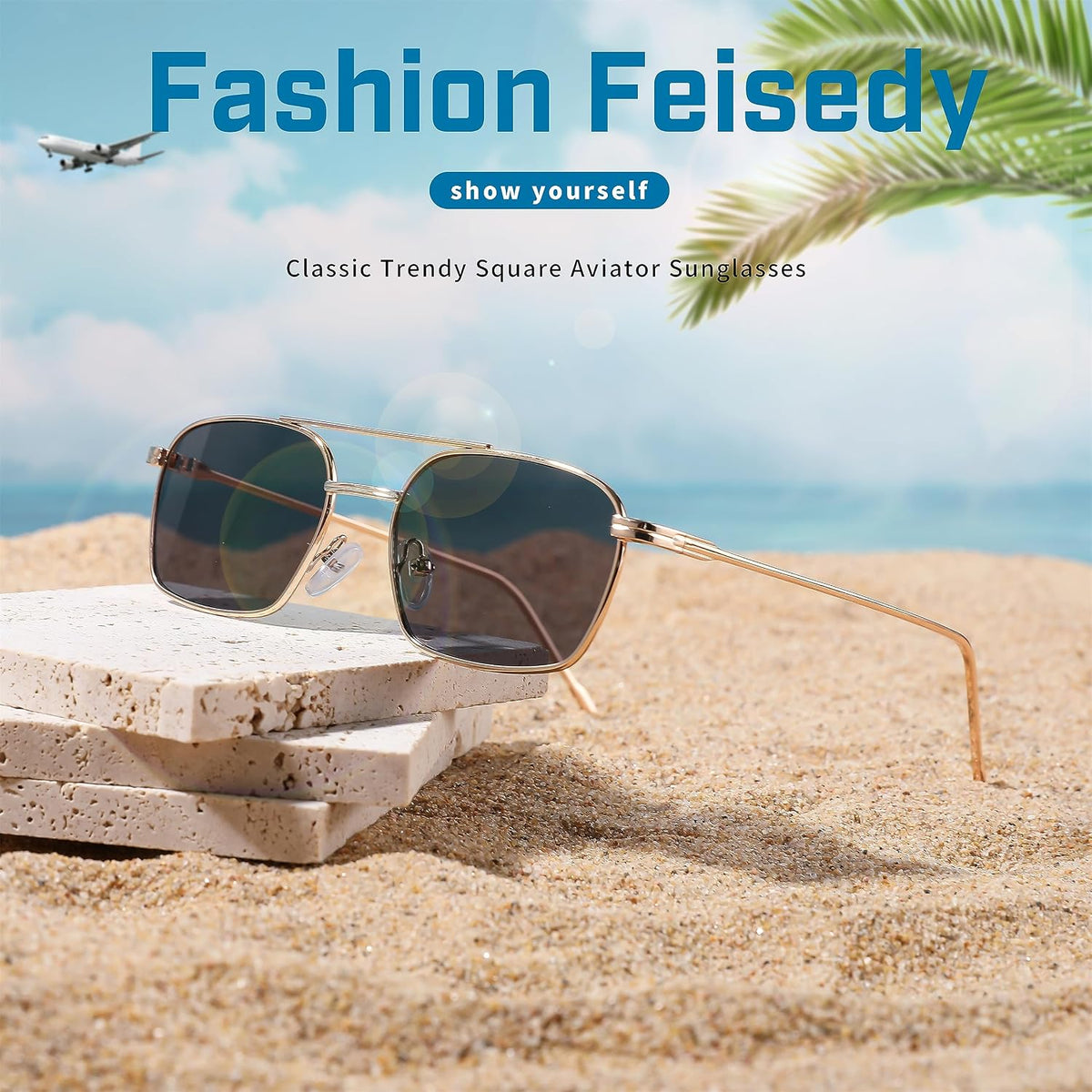 ÉÌƷͼƬ 23 | B09GKB6G1G | FEISEDY Fashion Square Aviator Sunglasses Women Men Trendy Retro Metal Frame Sun Glasses Candy Color Lens B1036