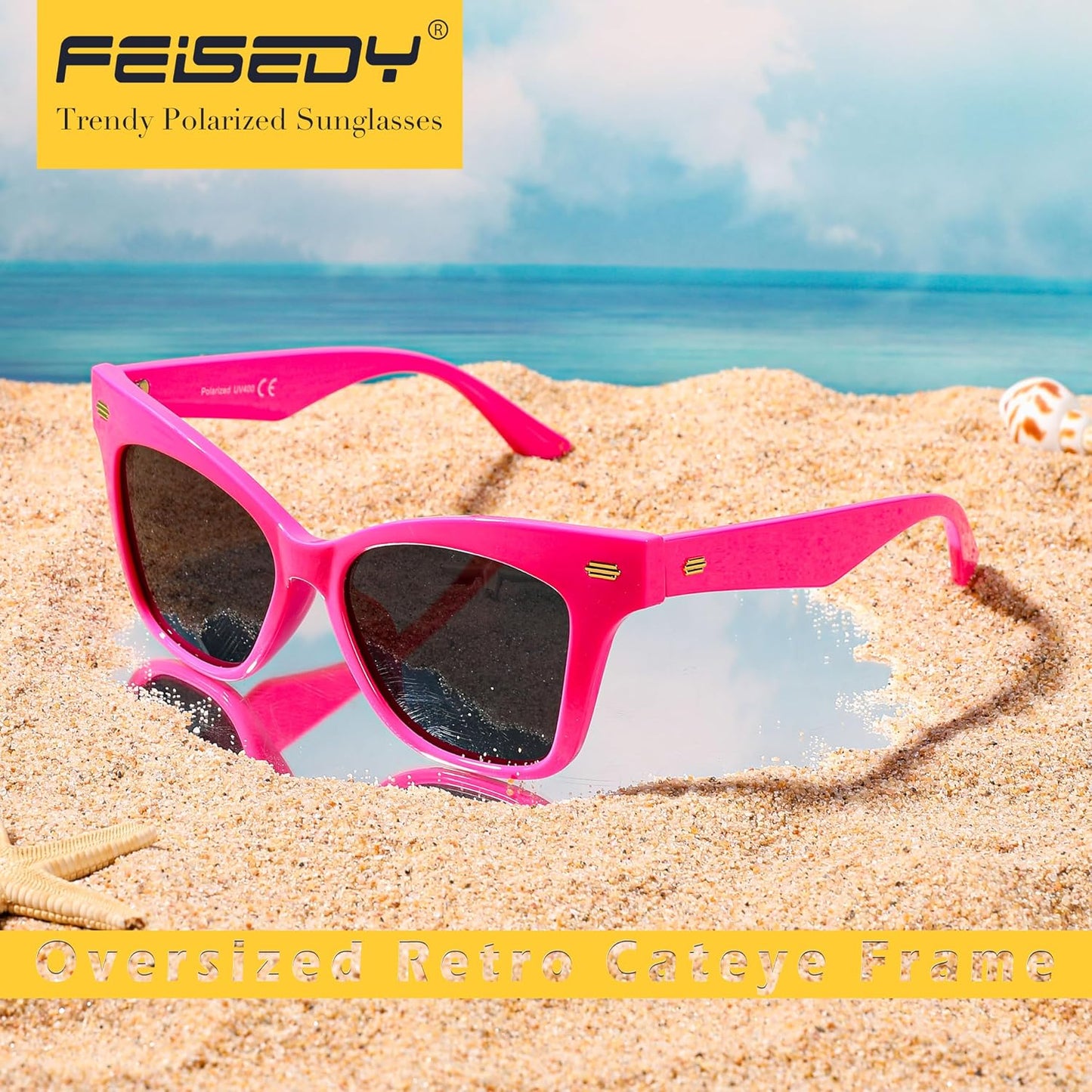 商品图片 22 | B0CJNSZC8B | FEISEDY Trendy Polarized Sunglasses, Retro Cateye Frame for Women, UV400 Protection Shades B0009