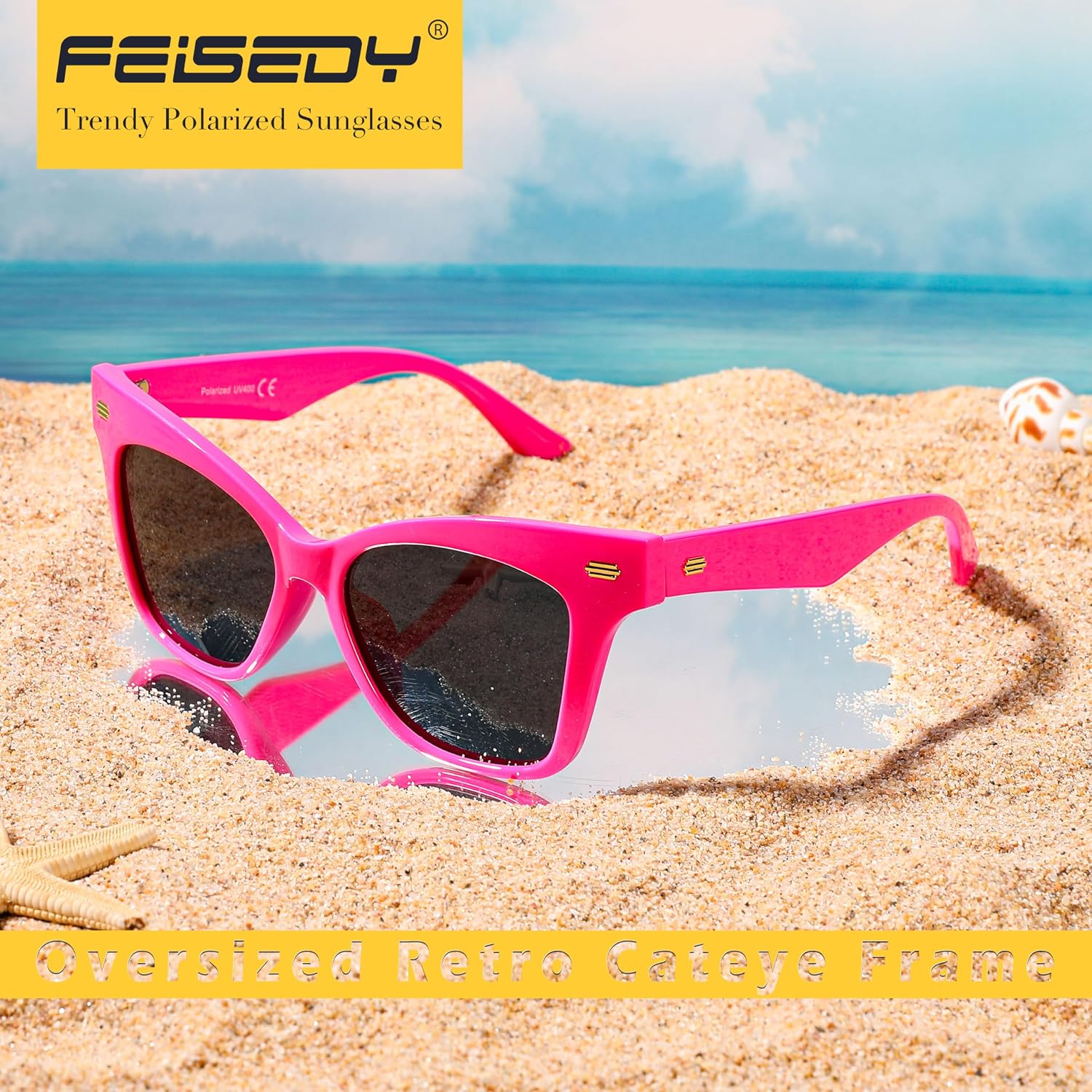 商品图片 22 | B0CJNSZC8B | FEISEDY Trendy Polarized Sunglasses, Retro Cateye Frame for Women, UV400 Protection Shades B0009